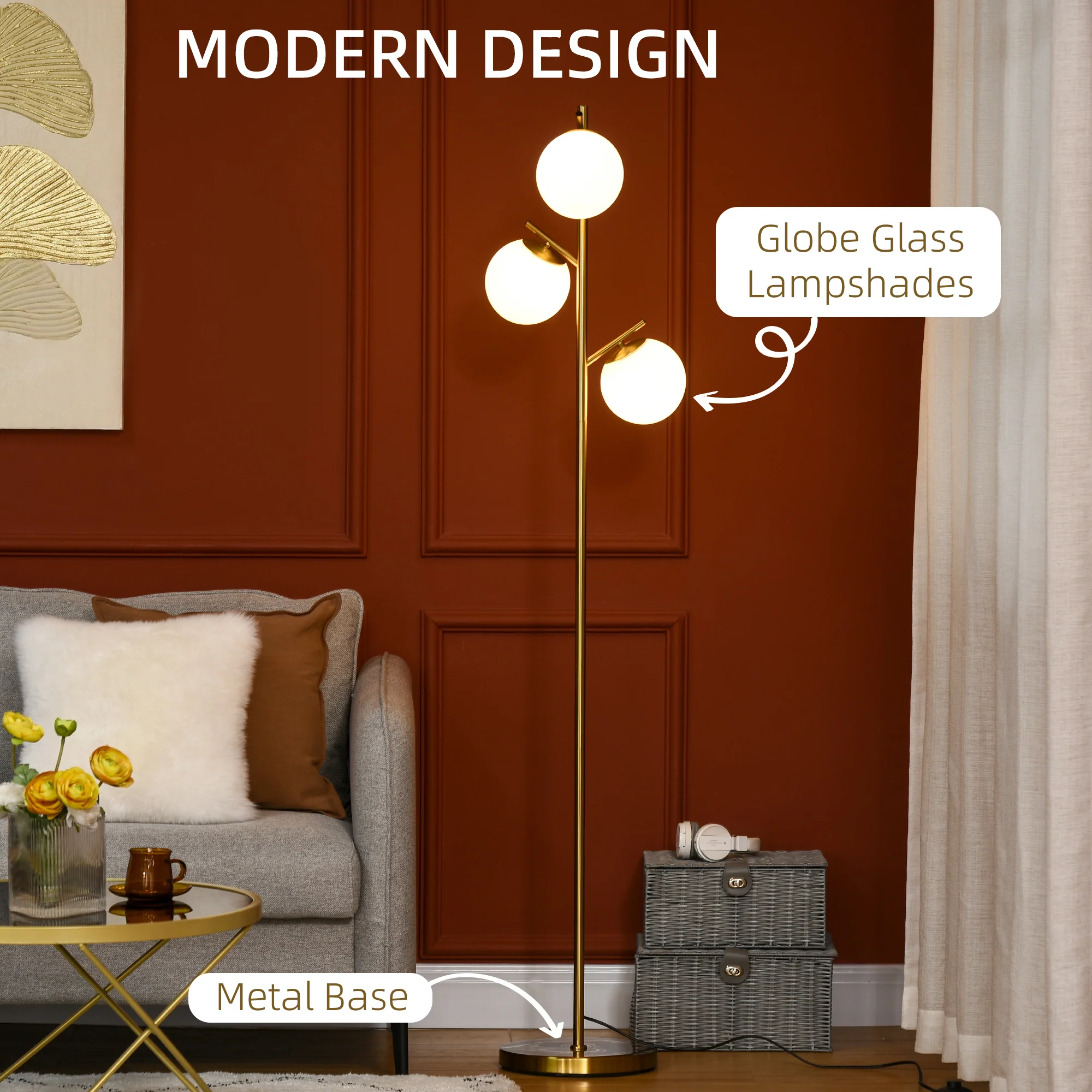 HOMCOM Modern Tree Floor Lamp With 3 Light, For Living Room Bedroom - Image 12