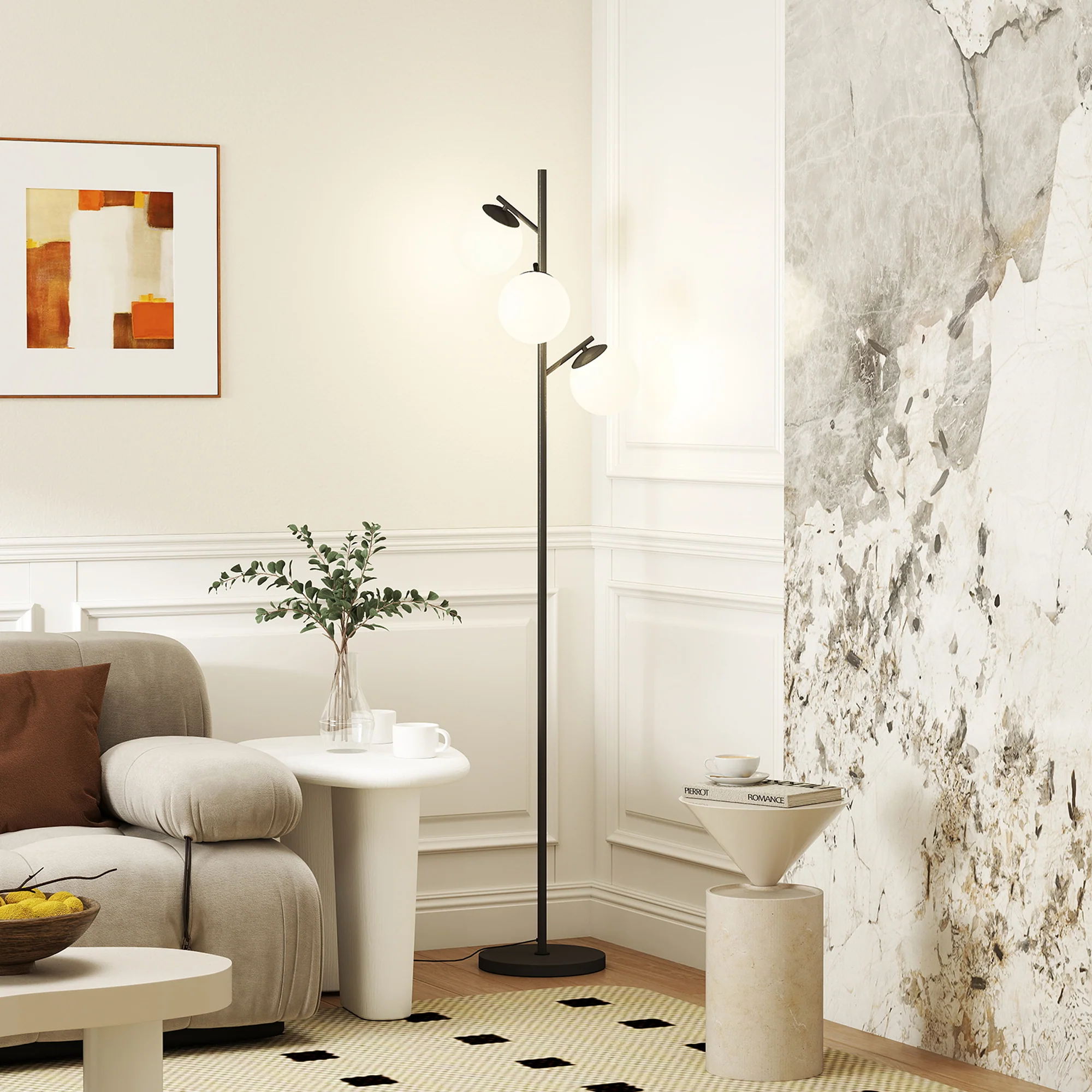 HOMCOM Modern Tree Floor Lamp With 3 Light, For Living Room Bedroom - Image 2