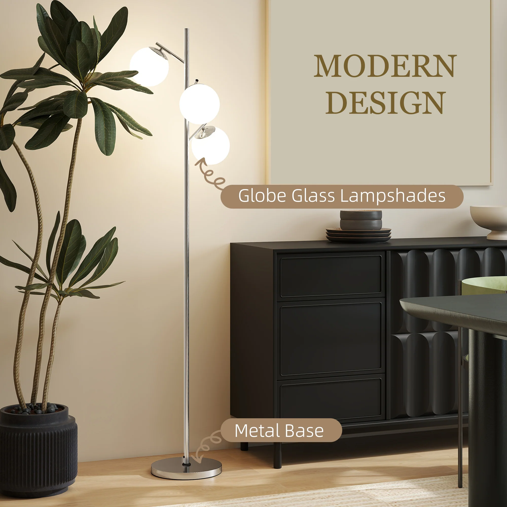 HOMCOM Modern Tree Floor Lamp With 3 Light, For Living Room Bedroom - Image 21
