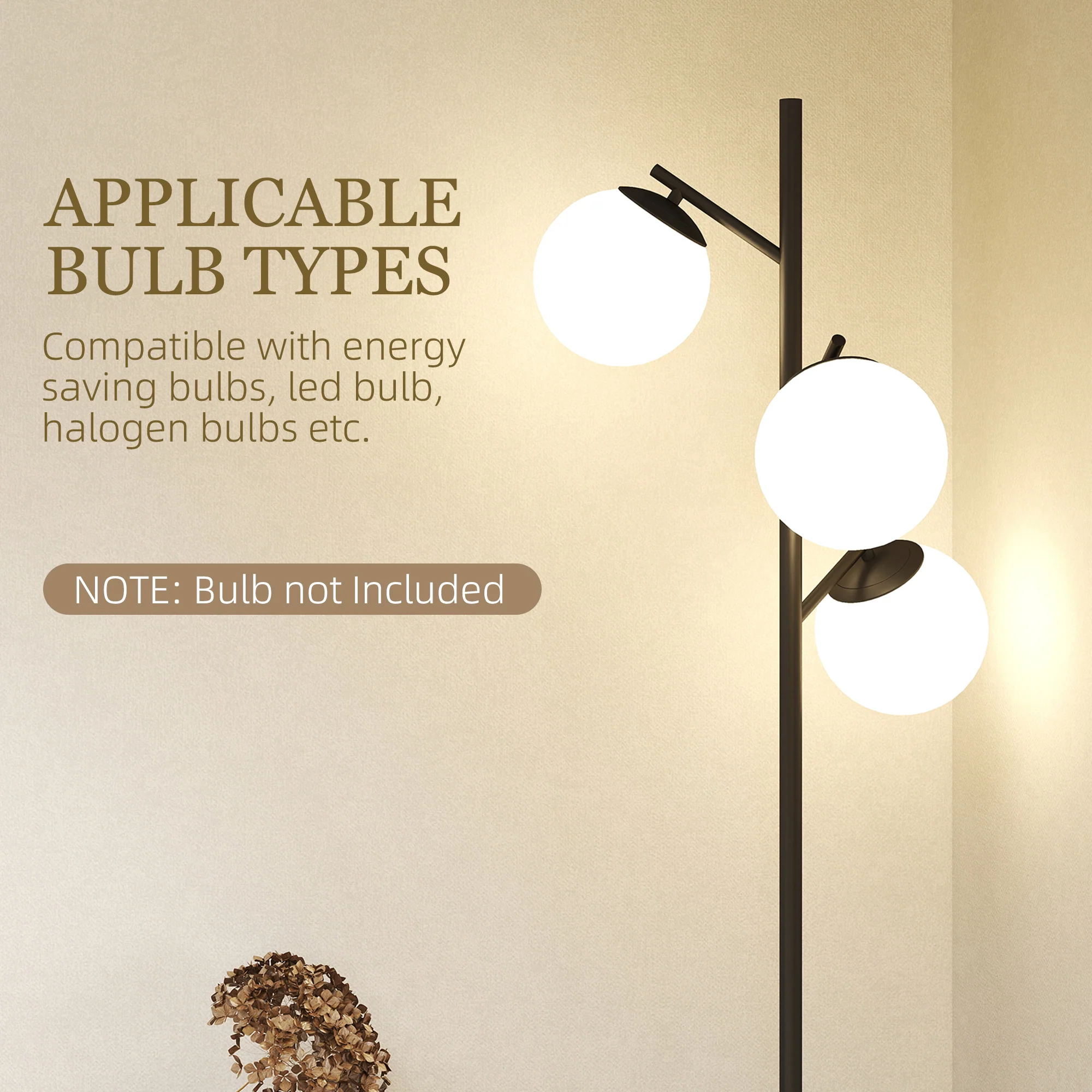 HOMCOM Modern Tree Floor Lamp With 3 Light, For Living Room Bedroom - Image 6