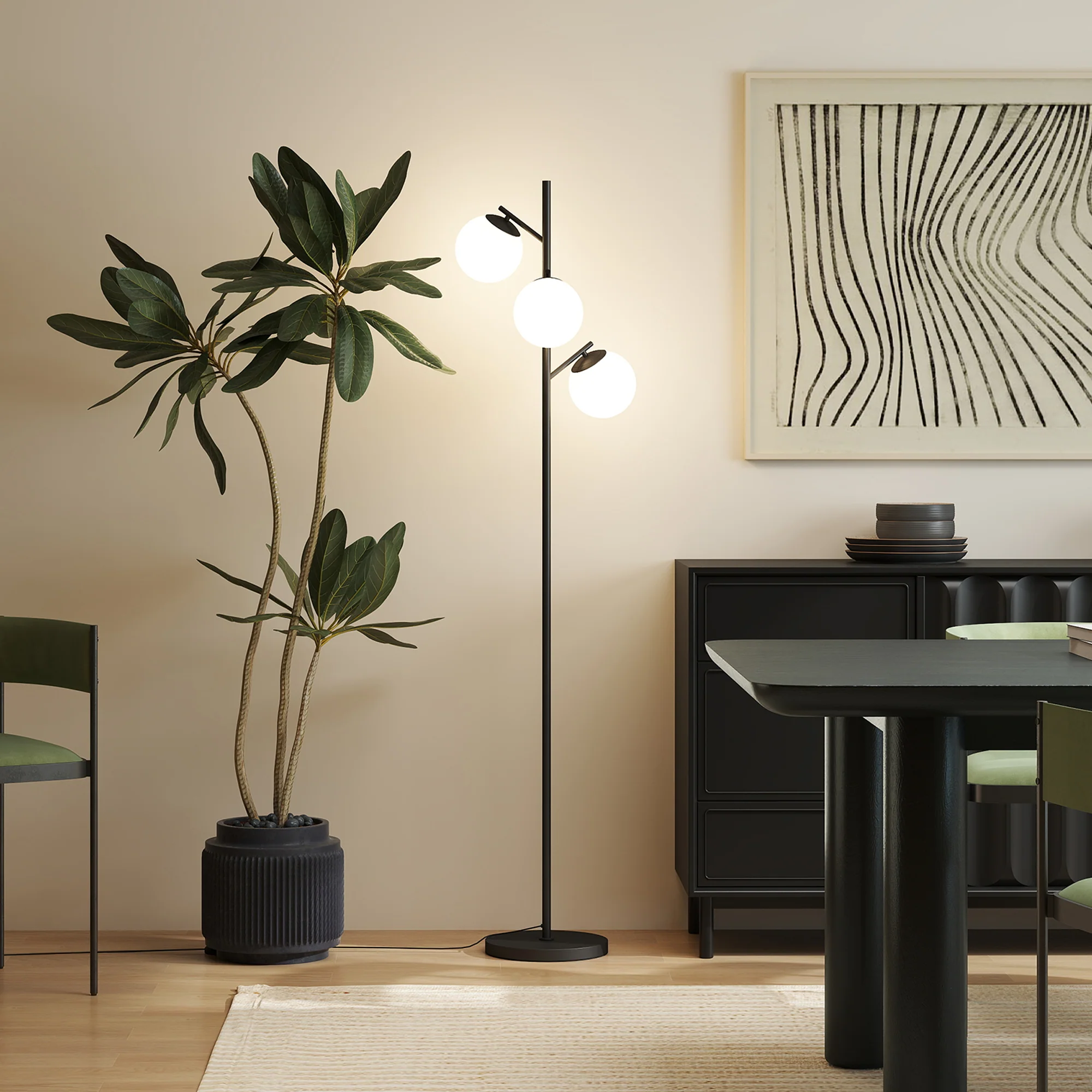 HOMCOM Modern Tree Floor Lamp With 3 Light, For Living Room Bedroom - Image 8