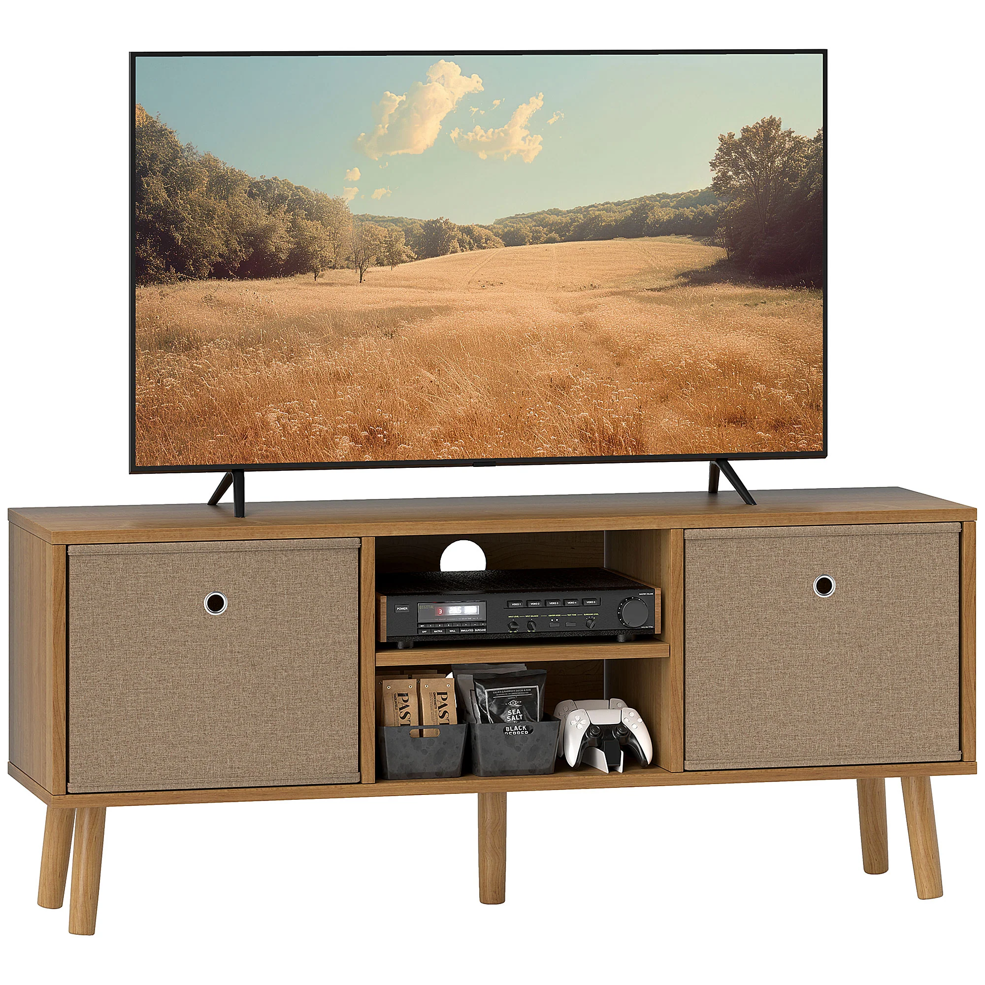 HOMCOM Modern TV Cabinet Stand w/ Shelves & Drawers