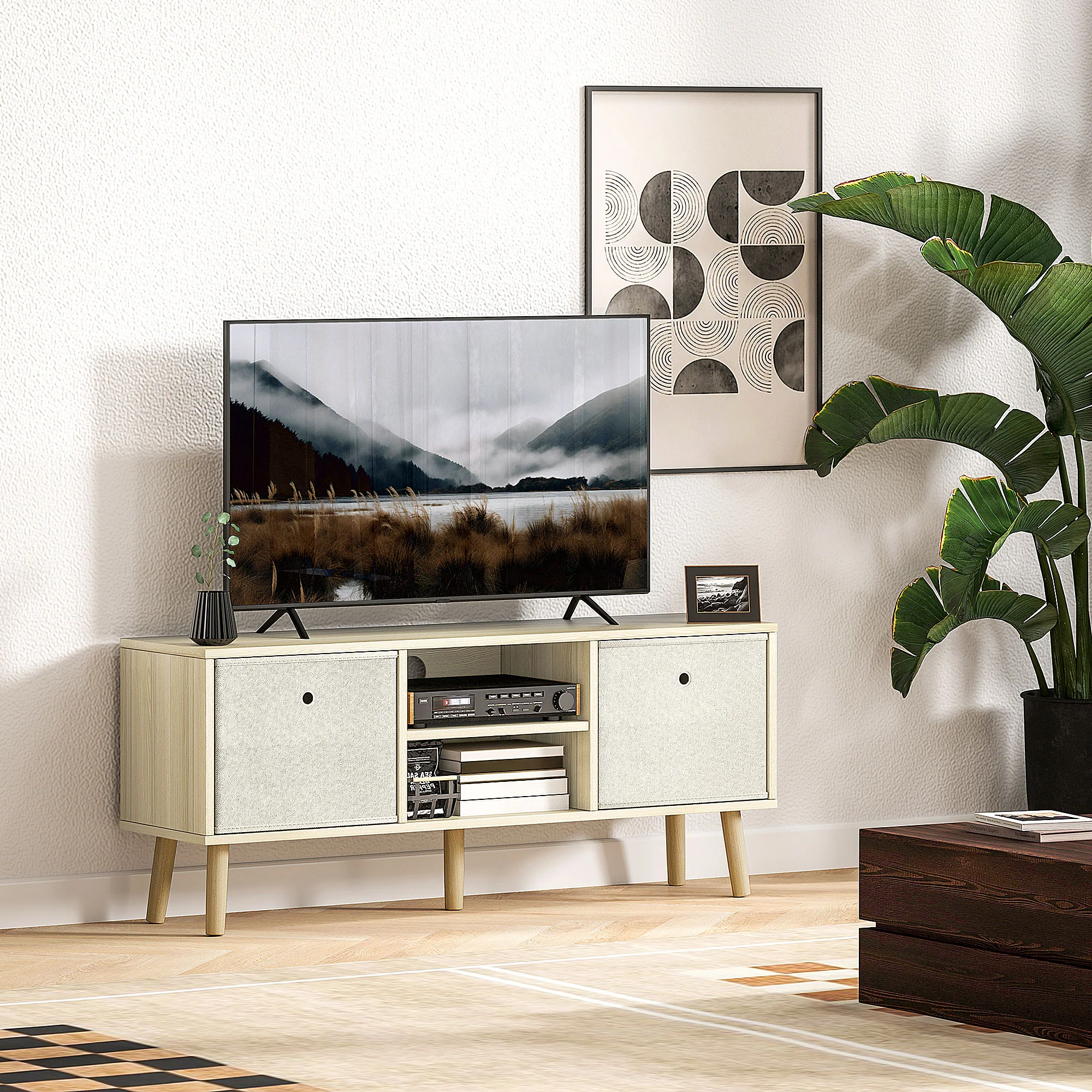 HOMCOM Modern TV Cabinet Stand w/ Shelves & Drawers - Image 11