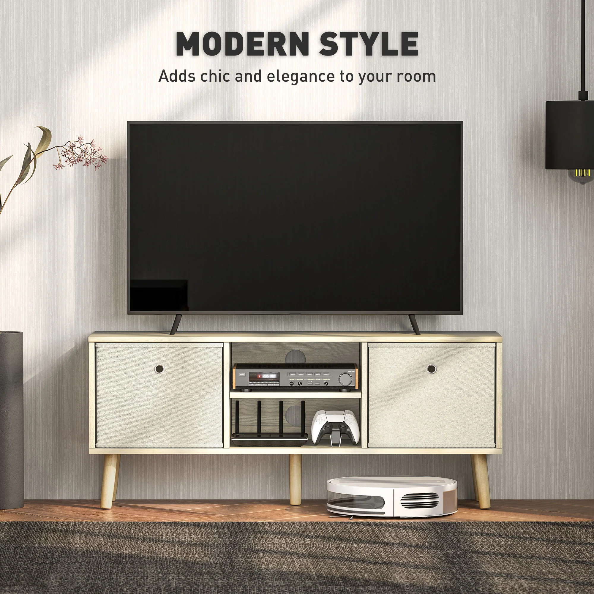 HOMCOM Modern TV Cabinet Stand w/ Shelves & Drawers - Image 12