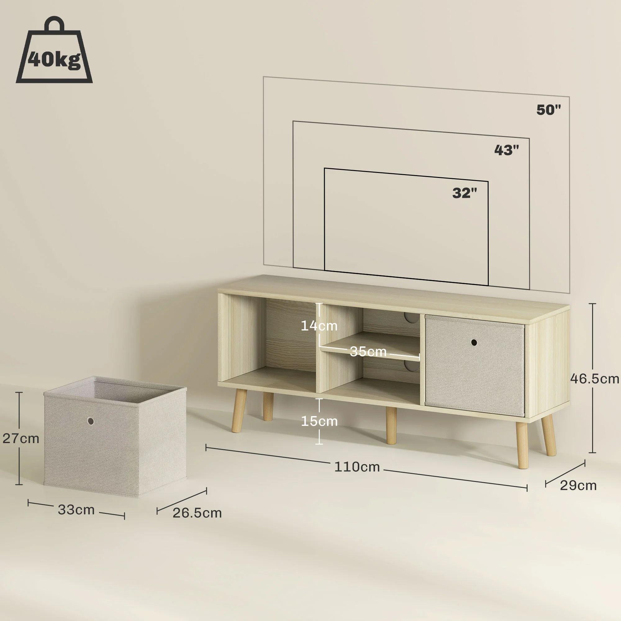 HOMCOM Modern TV Cabinet Stand w/ Shelves & Drawers - Image 14