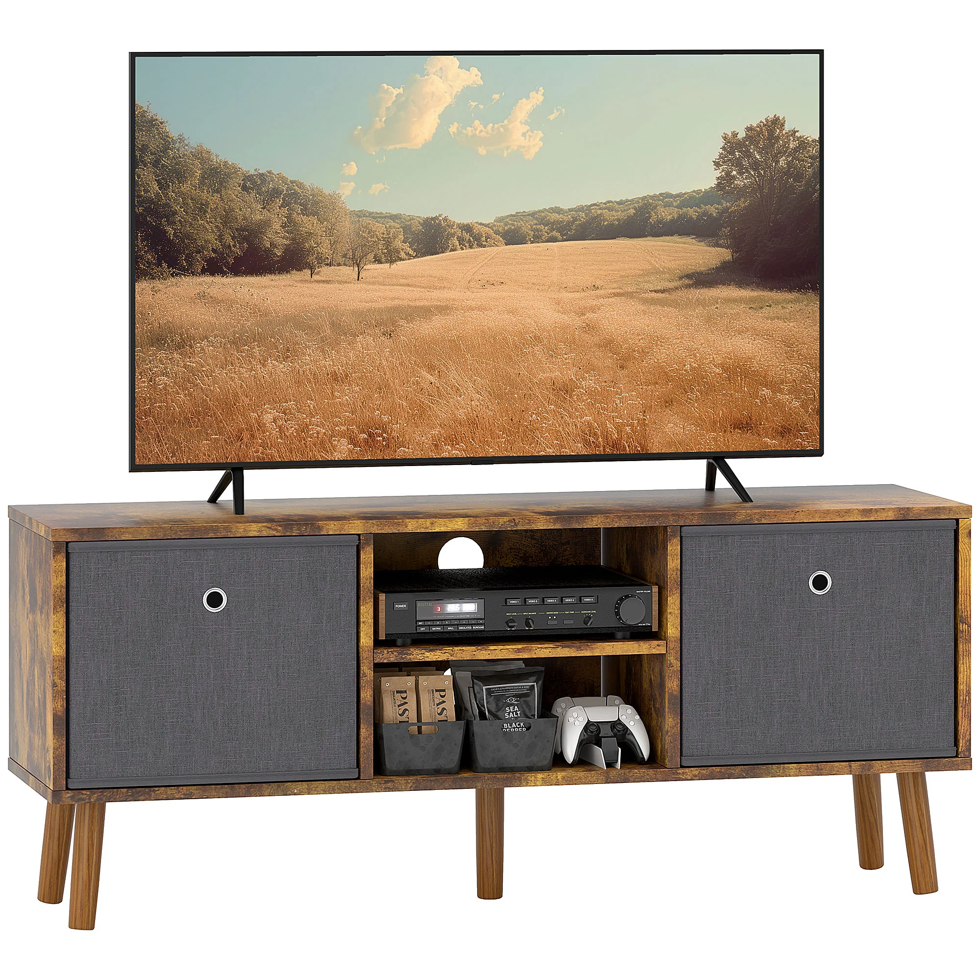 HOMCOM Modern TV Cabinet Stand w/ Shelves & Drawers - Image 19