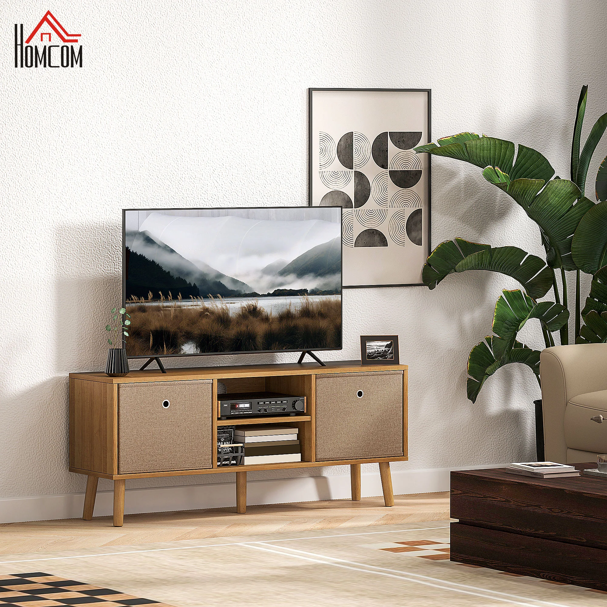 HOMCOM Modern TV Cabinet Stand w/ Shelves & Drawers - Image 2