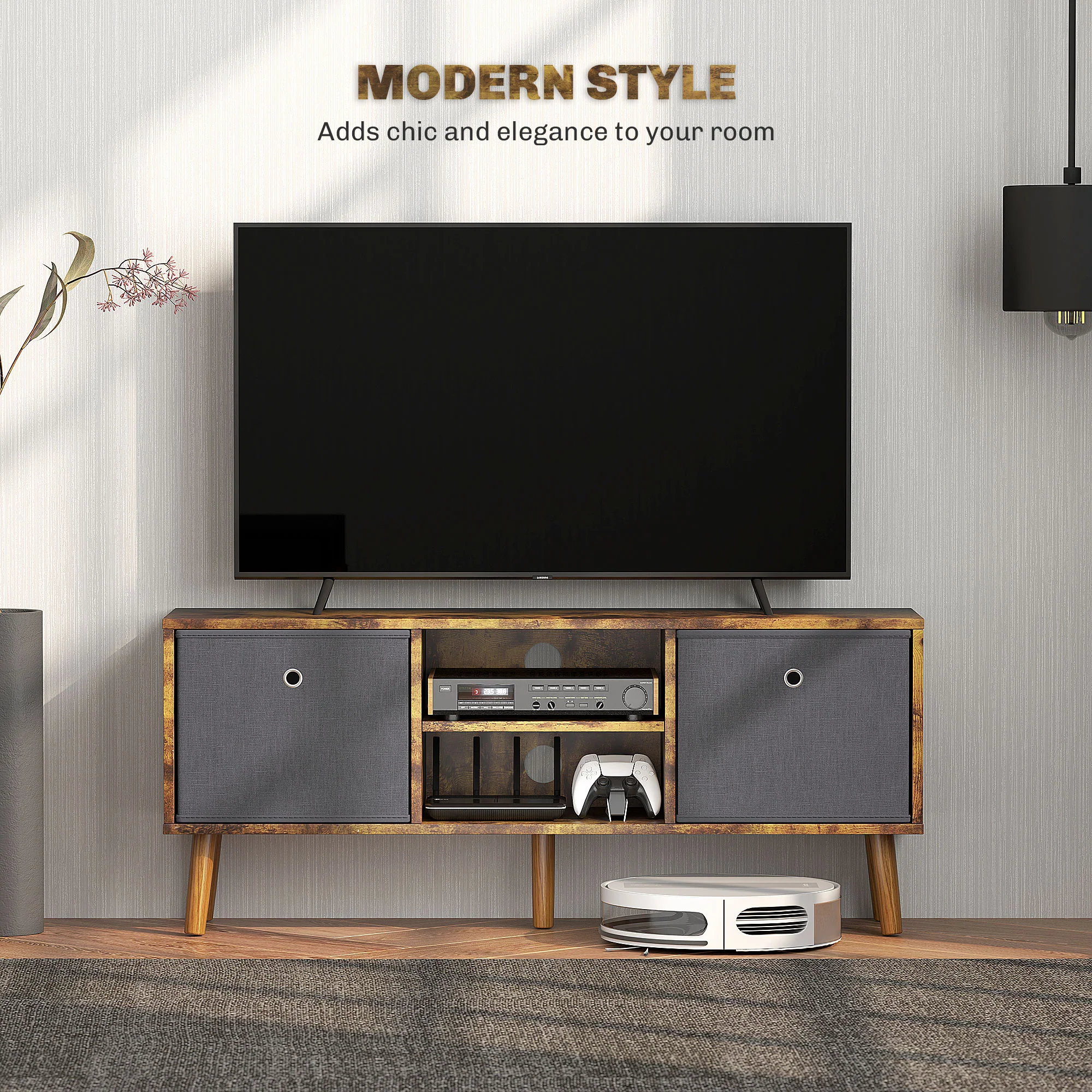HOMCOM Modern TV Cabinet Stand w/ Shelves & Drawers - Image 21