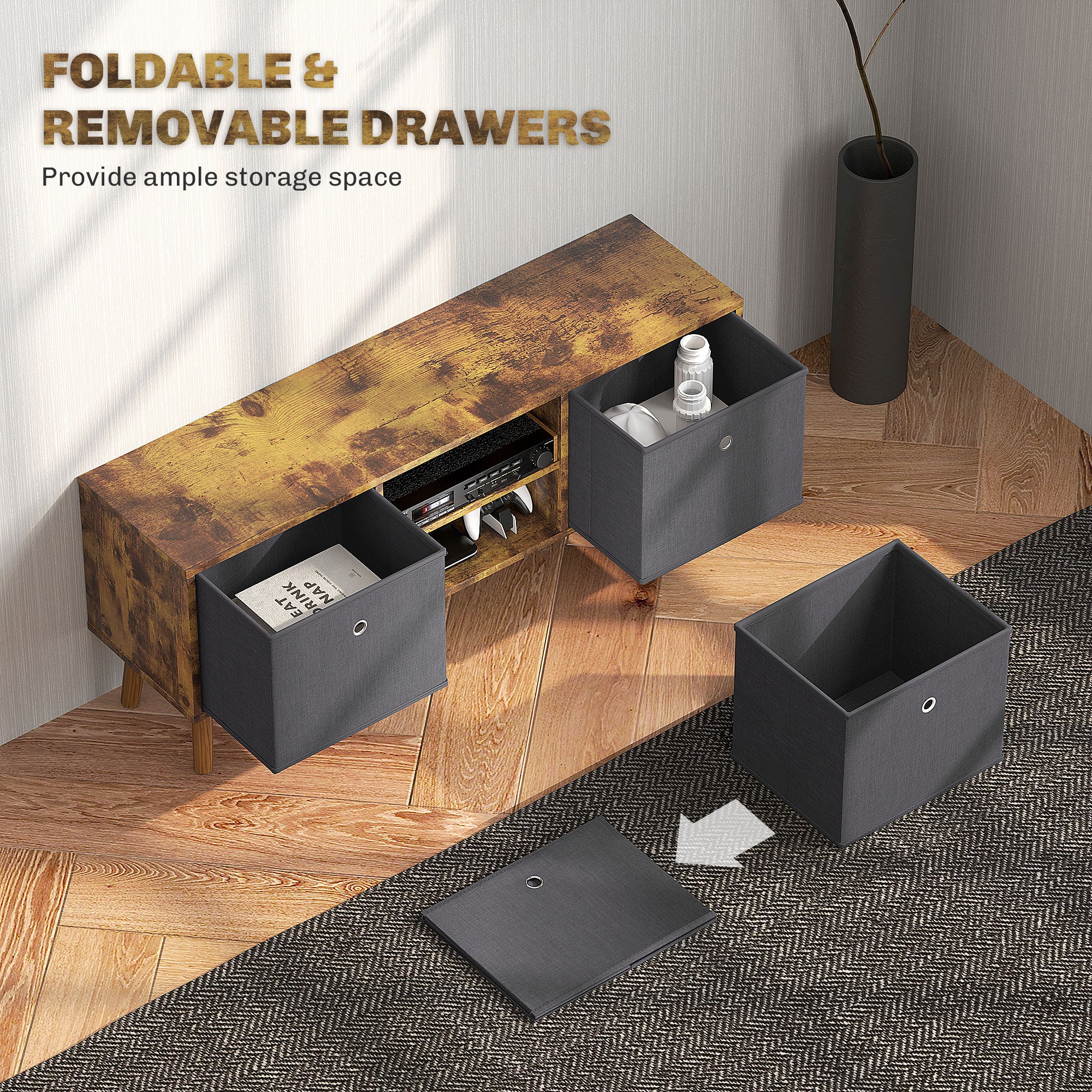 HOMCOM Modern TV Cabinet Stand w/ Shelves & Drawers - Image 22