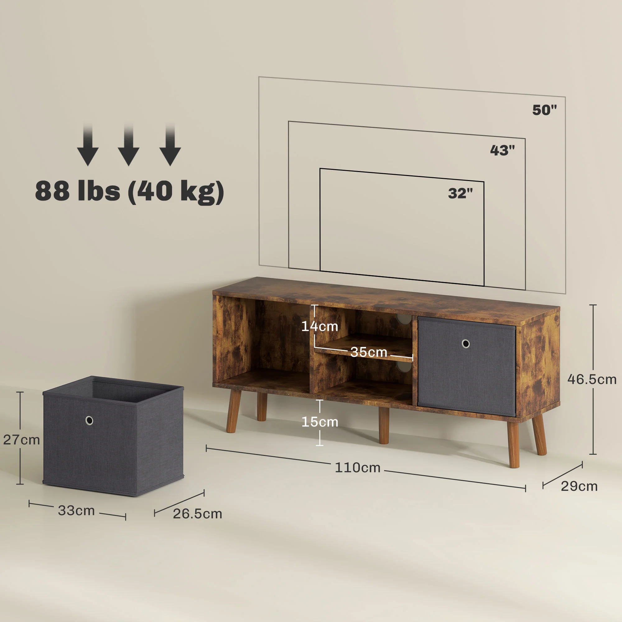 HOMCOM Modern TV Cabinet Stand w/ Shelves & Drawers - Image 23