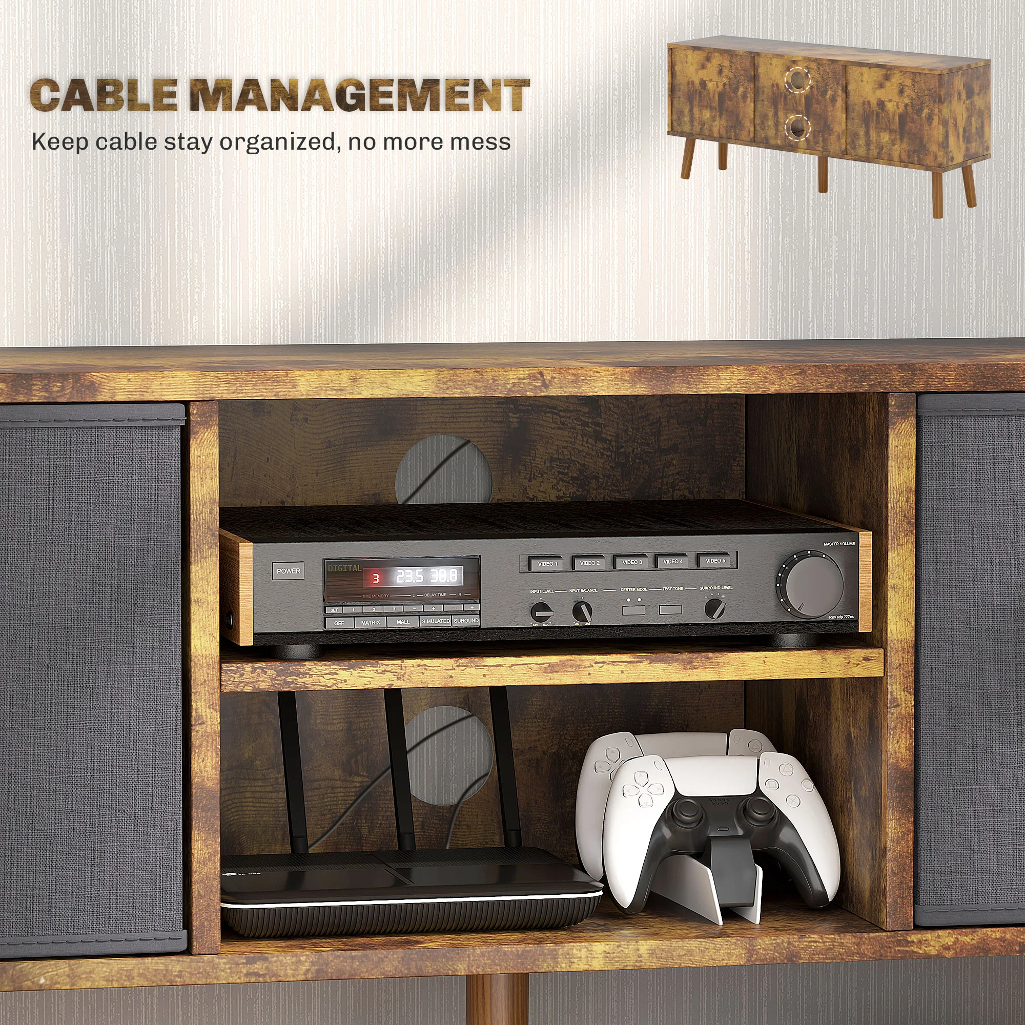 HOMCOM Modern TV Cabinet Stand w/ Shelves & Drawers - Image 24