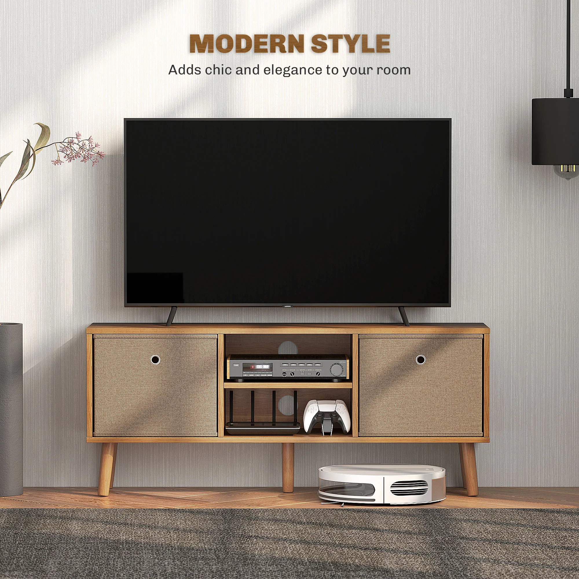 HOMCOM Modern TV Cabinet Stand w/ Shelves & Drawers - Image 3