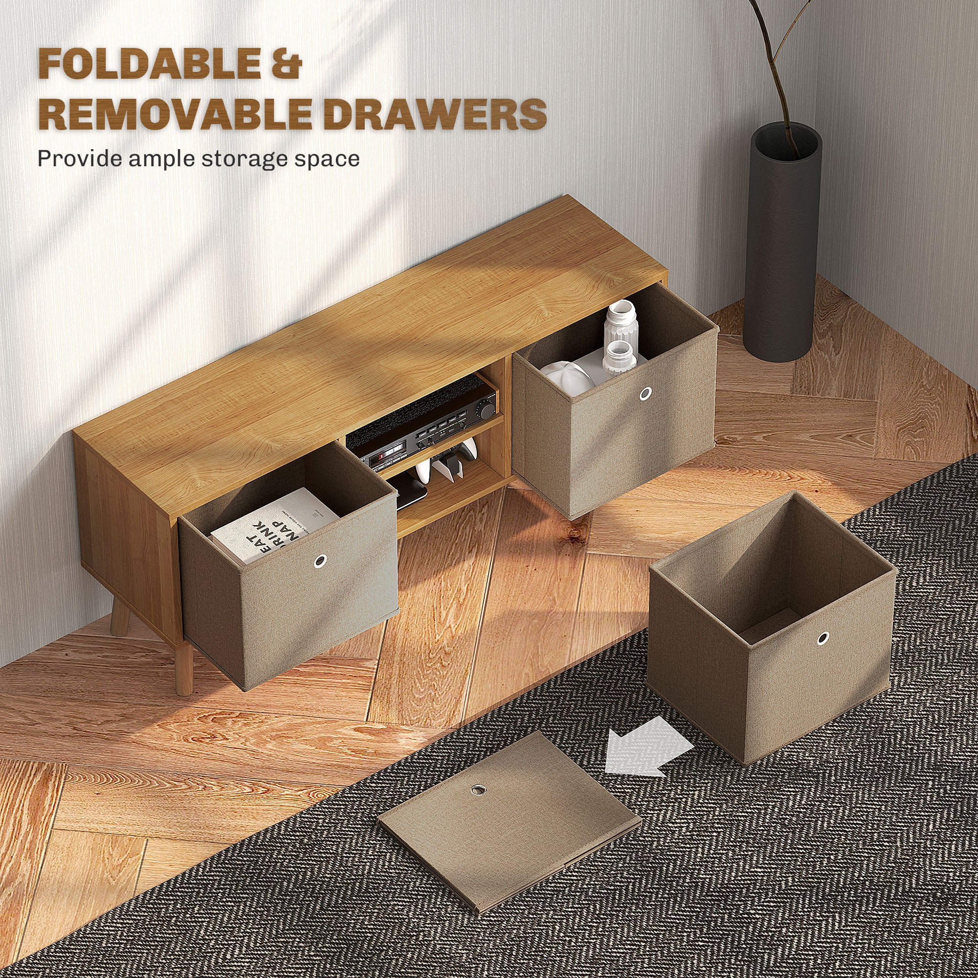 HOMCOM Modern TV Cabinet Stand w/ Shelves & Drawers - Image 4