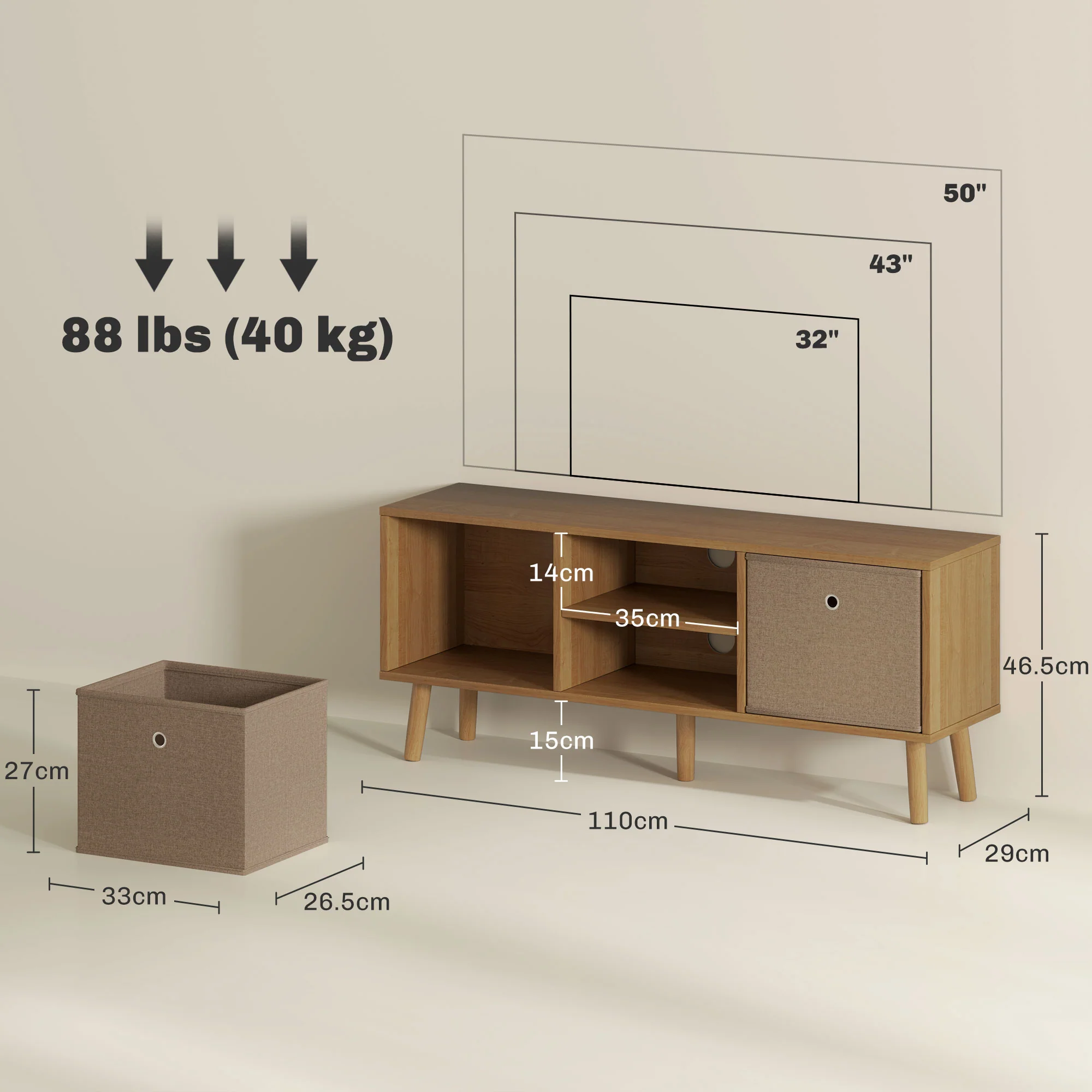 HOMCOM Modern TV Cabinet Stand w/ Shelves & Drawers - Image 5