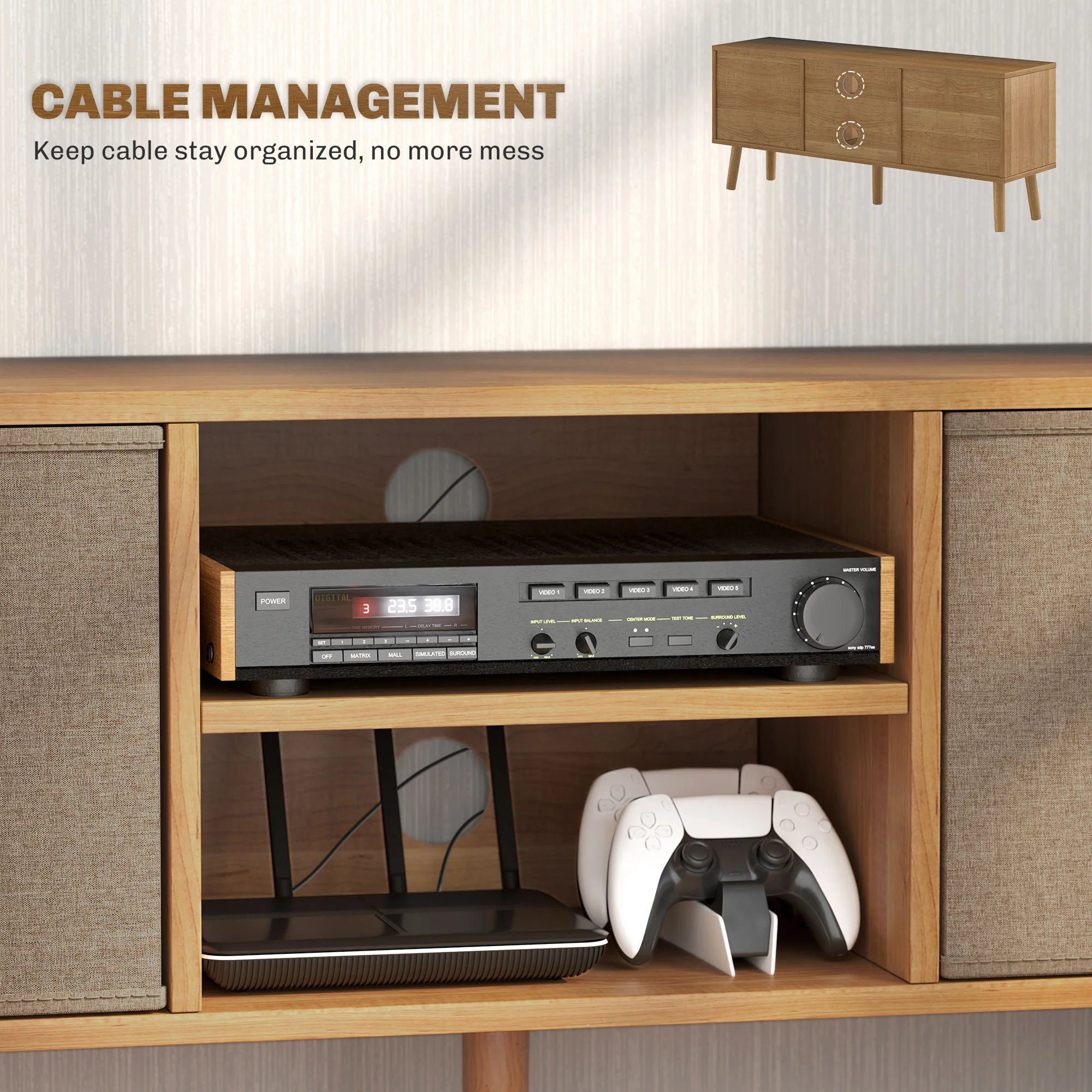 HOMCOM Modern TV Cabinet Stand w/ Shelves & Drawers - Image 6