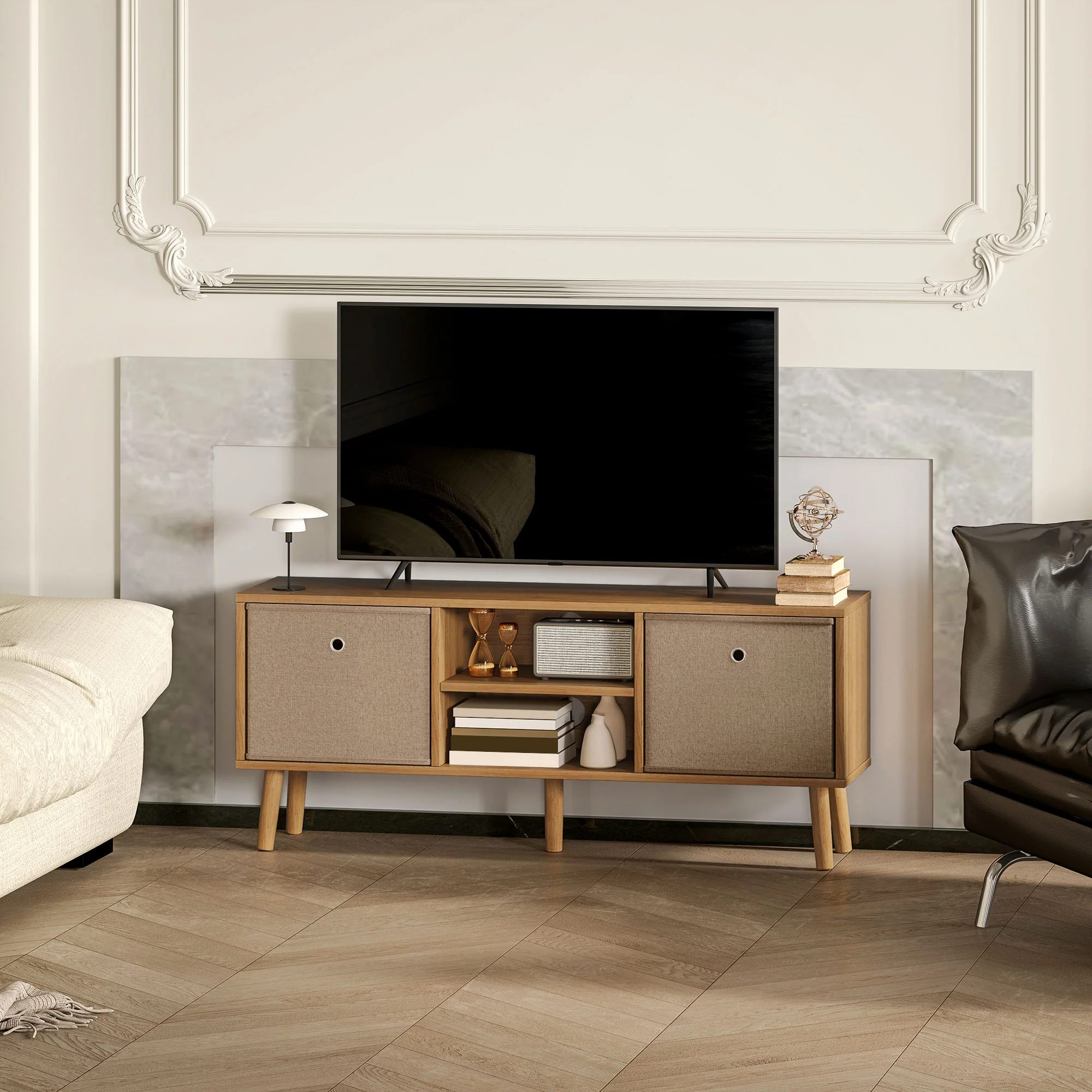 HOMCOM Modern TV Cabinet Stand w/ Shelves & Drawers - Image 8