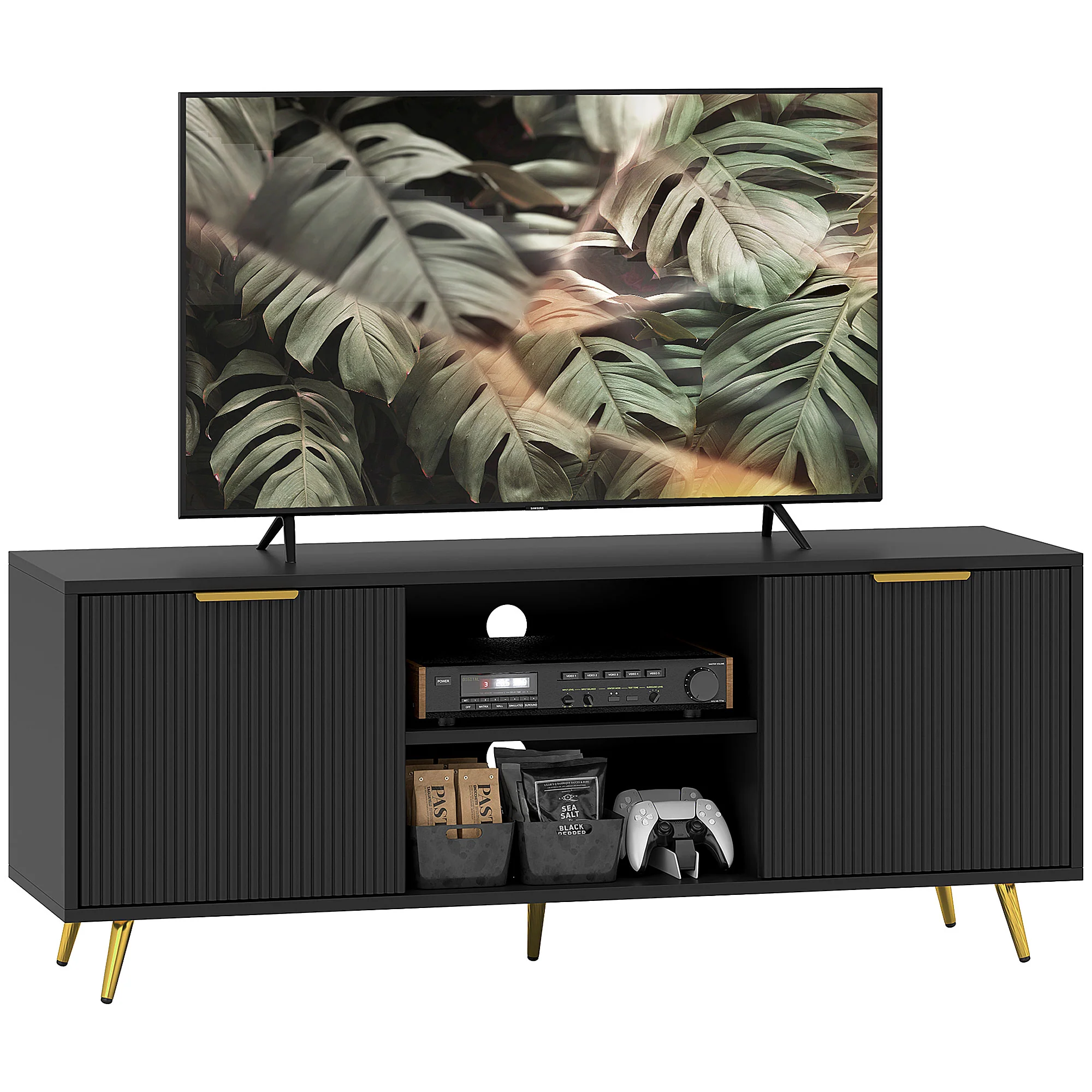 HOMCOM Modern TV Stand Cabinet With Storage For Living Room, Black