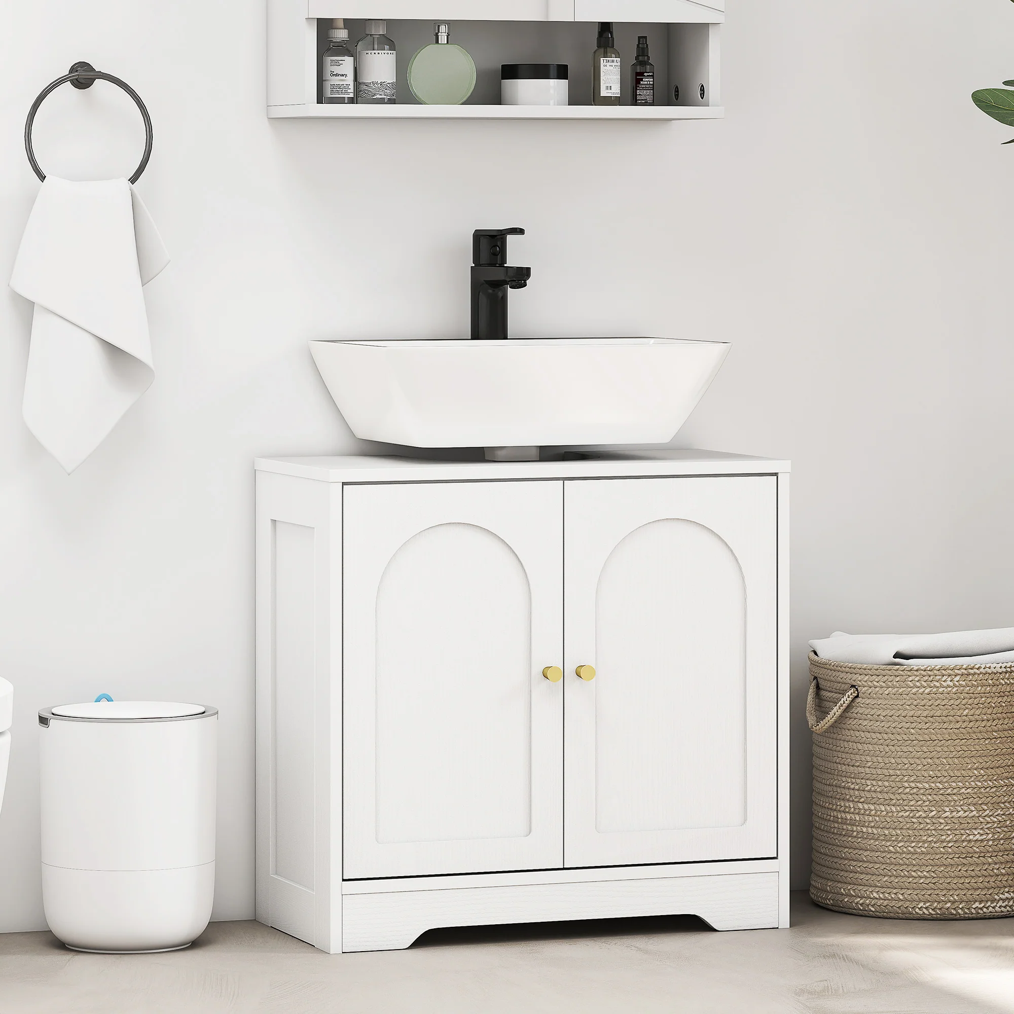 HOMCOM Modern Under Sink Cabinet for Basin without or with Pedestal, White - Image 2