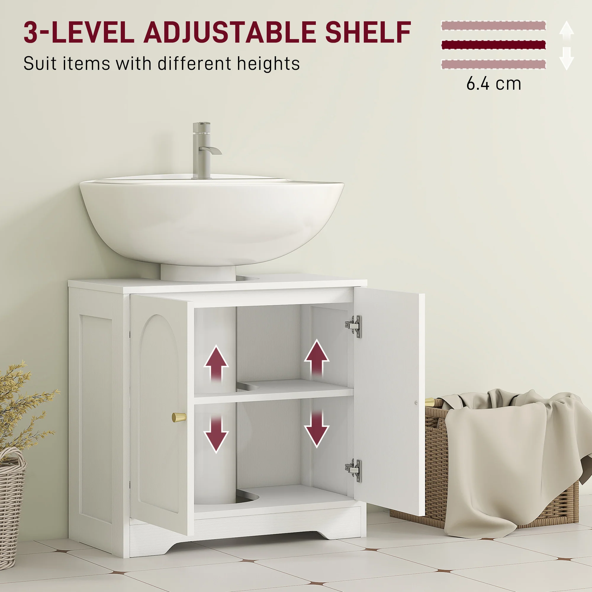 HOMCOM Modern Under Sink Cabinet for Basin without or with Pedestal, White - Image 4