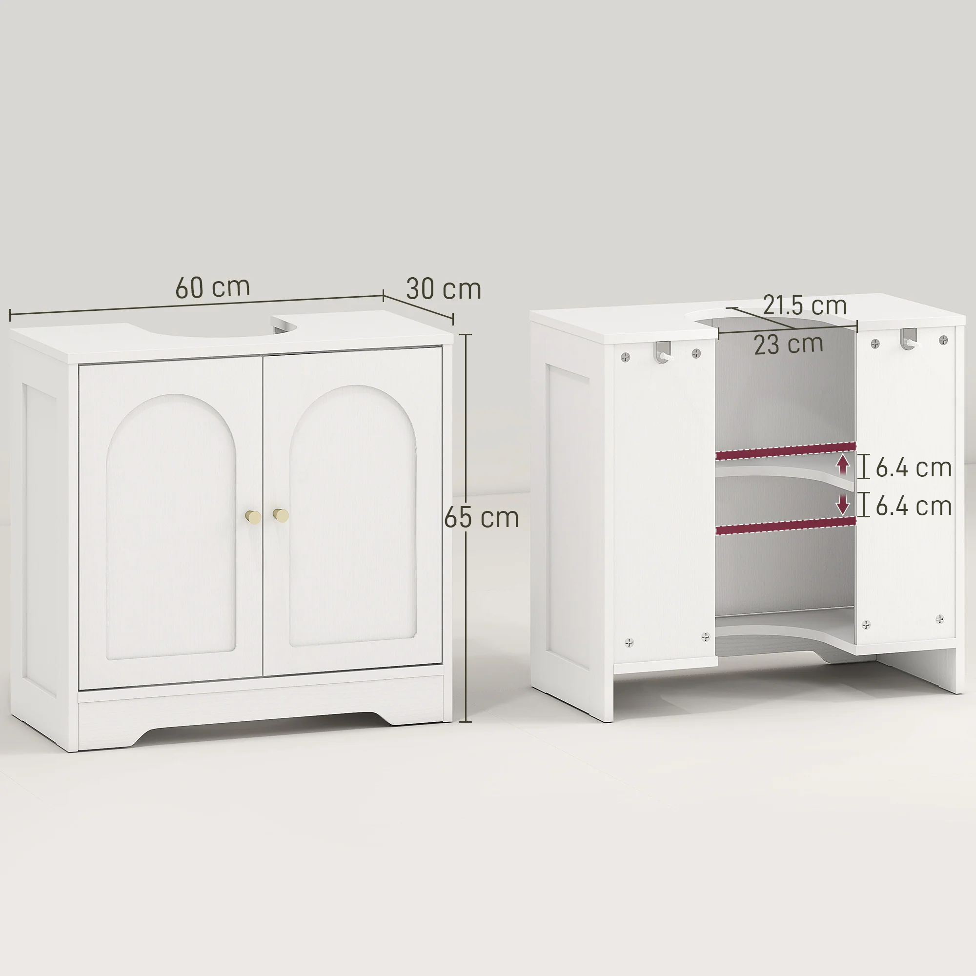 HOMCOM Modern Under Sink Cabinet for Basin without or with Pedestal, White - Image 5