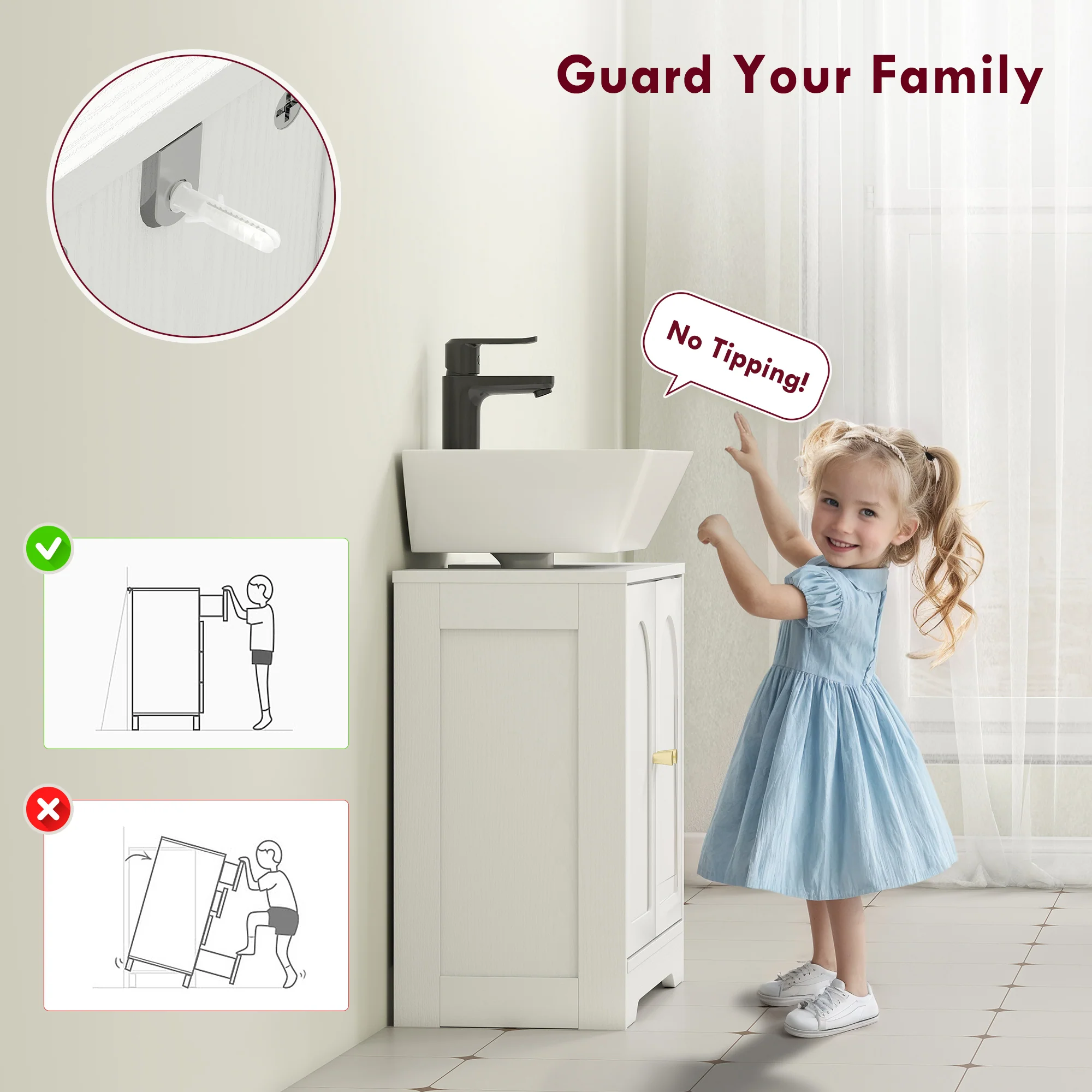 HOMCOM Modern Under Sink Cabinet for Basin without or with Pedestal, White - Image 6