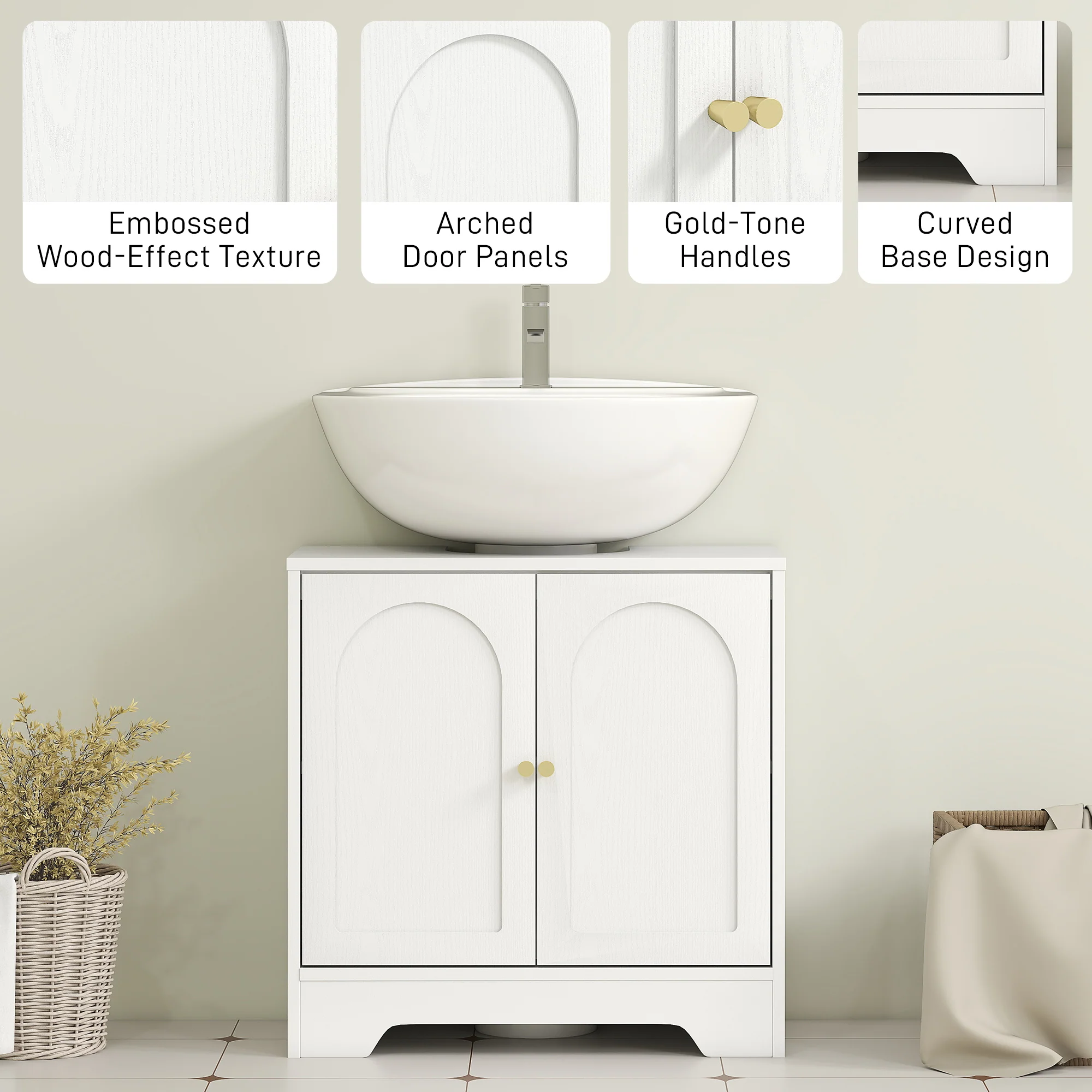 HOMCOM Modern Under Sink Cabinet for Basin without or with Pedestal, White - Image 7