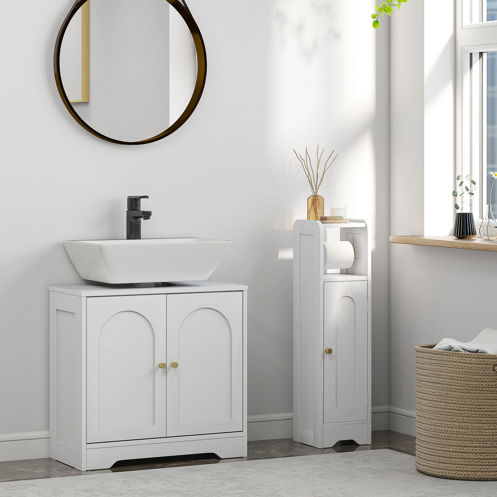 HOMCOM Modern Under Sink Cabinet for Basin without or with Pedestal, White - Image 8