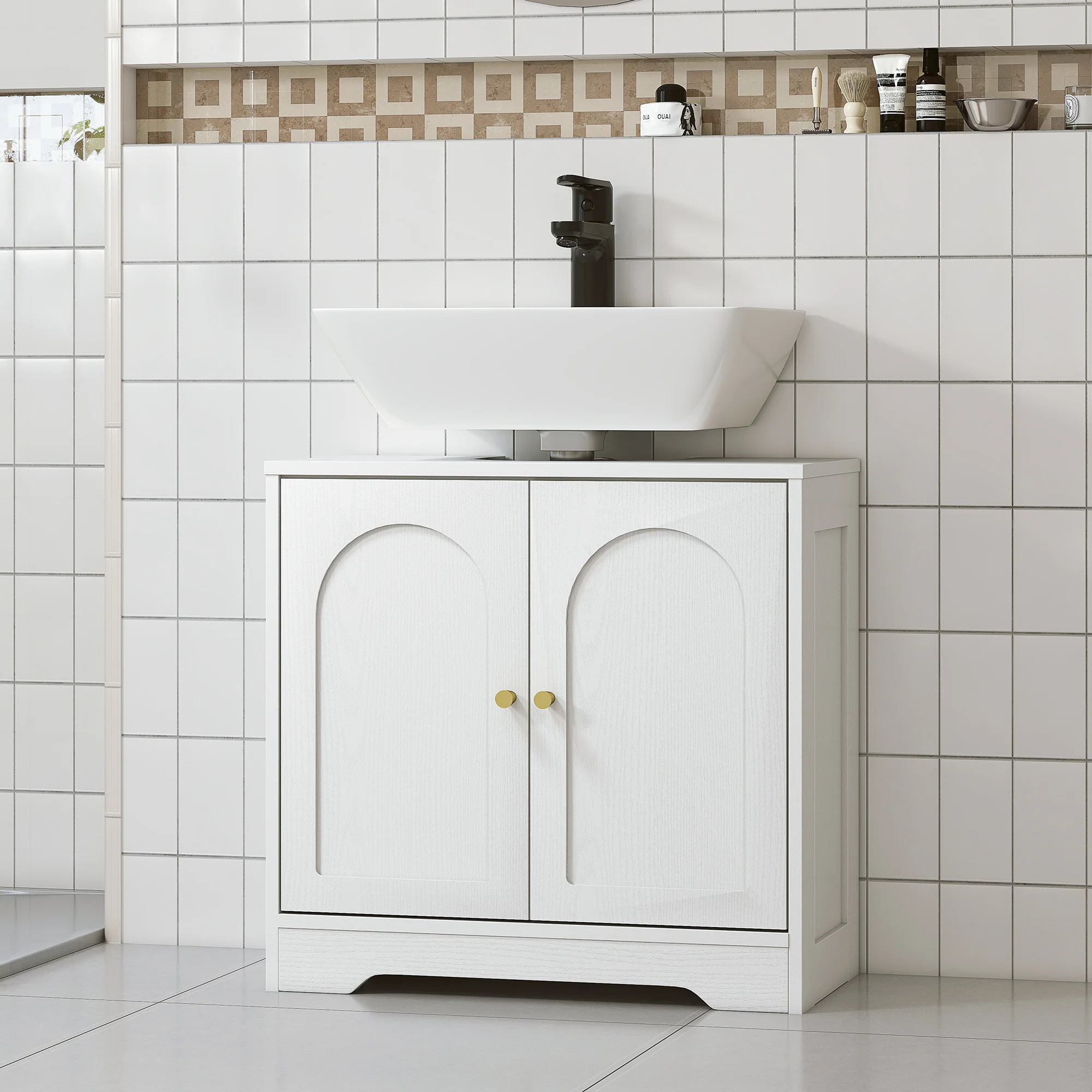 HOMCOM Modern Under Sink Cabinet for Basin without or with Pedestal, White - Image 9