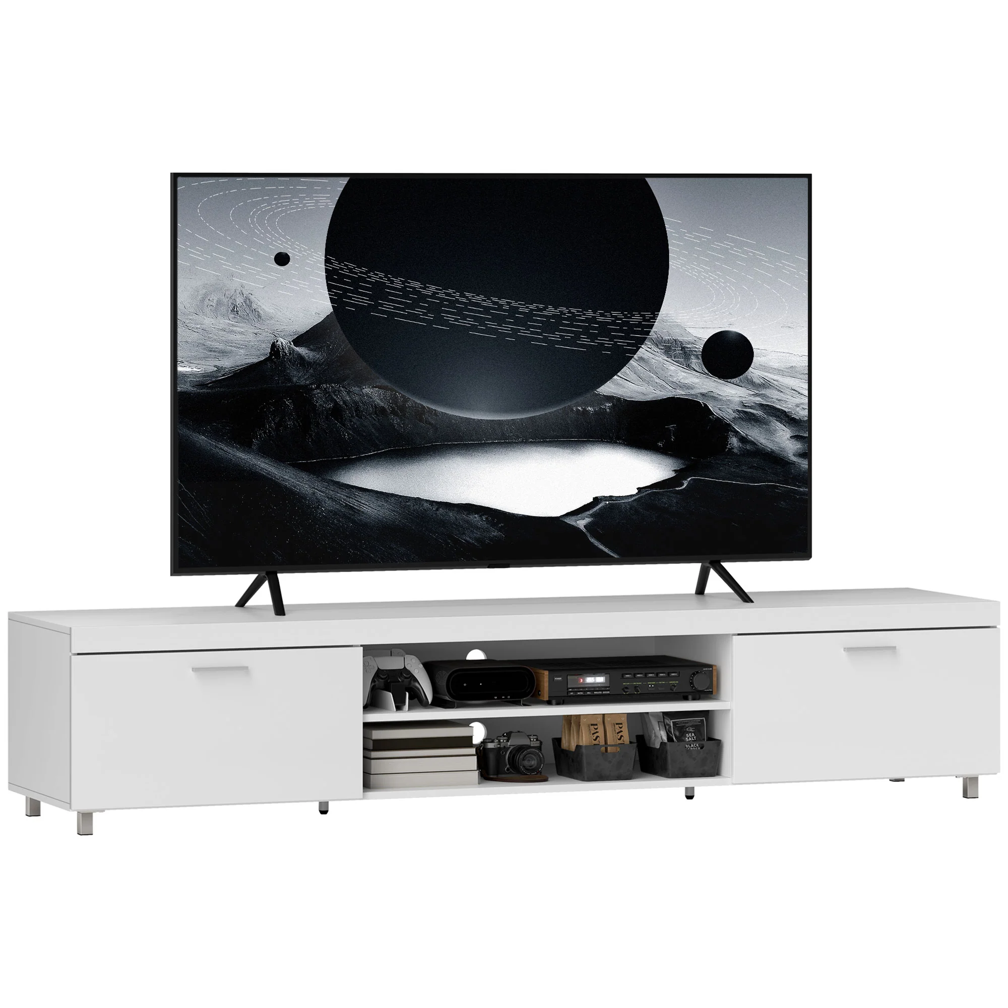 HOMCOM Modern Unit For TV W/ Cabinet Shelf For Living Room White - Image 11