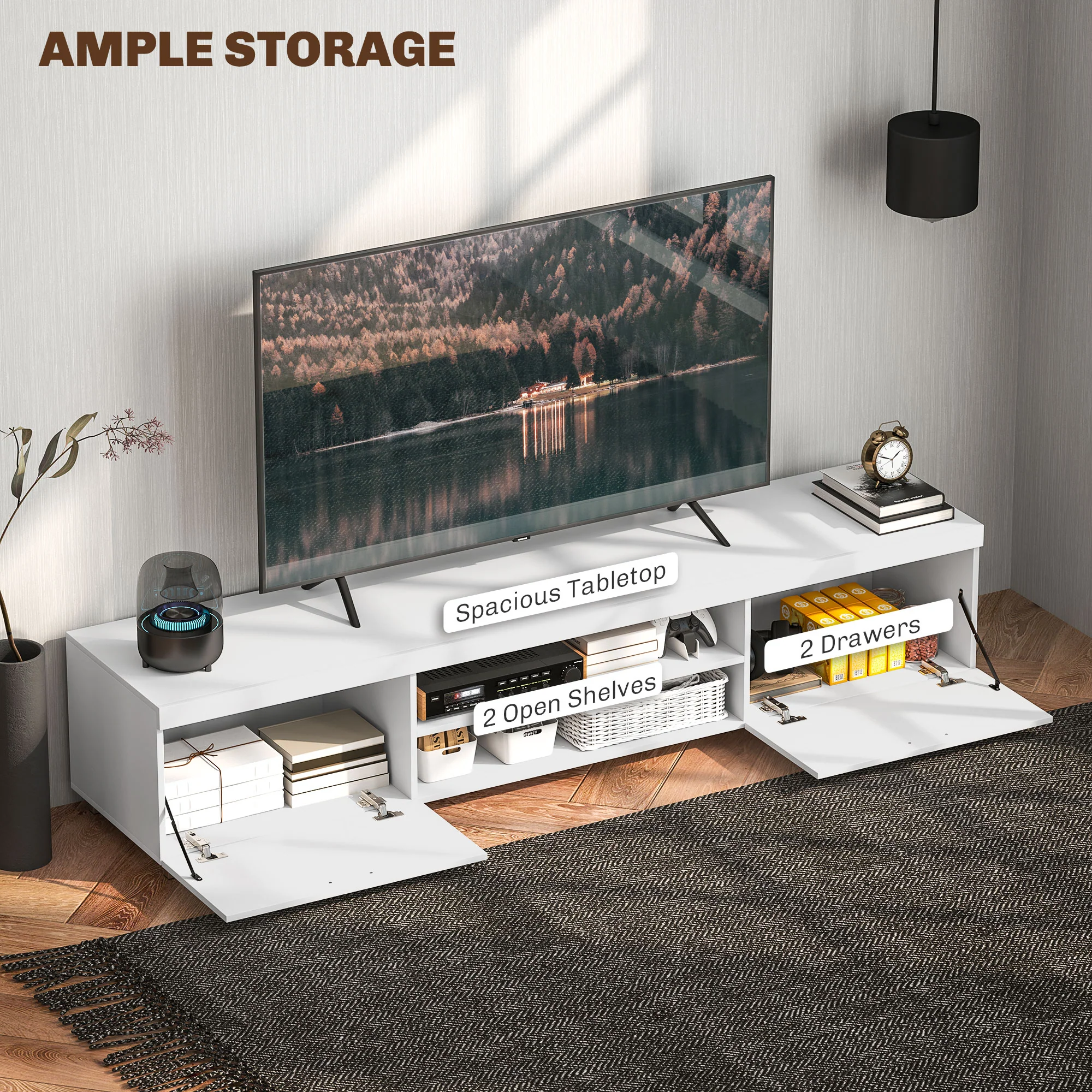 HOMCOM Modern Unit For TV W/ Cabinet Shelf For Living Room White - Image 13