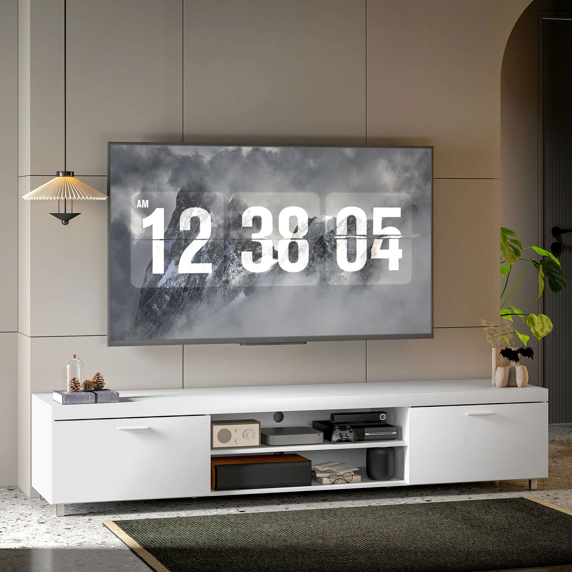 HOMCOM Modern Unit For TV W/ Cabinet Shelf For Living Room White - Image 19