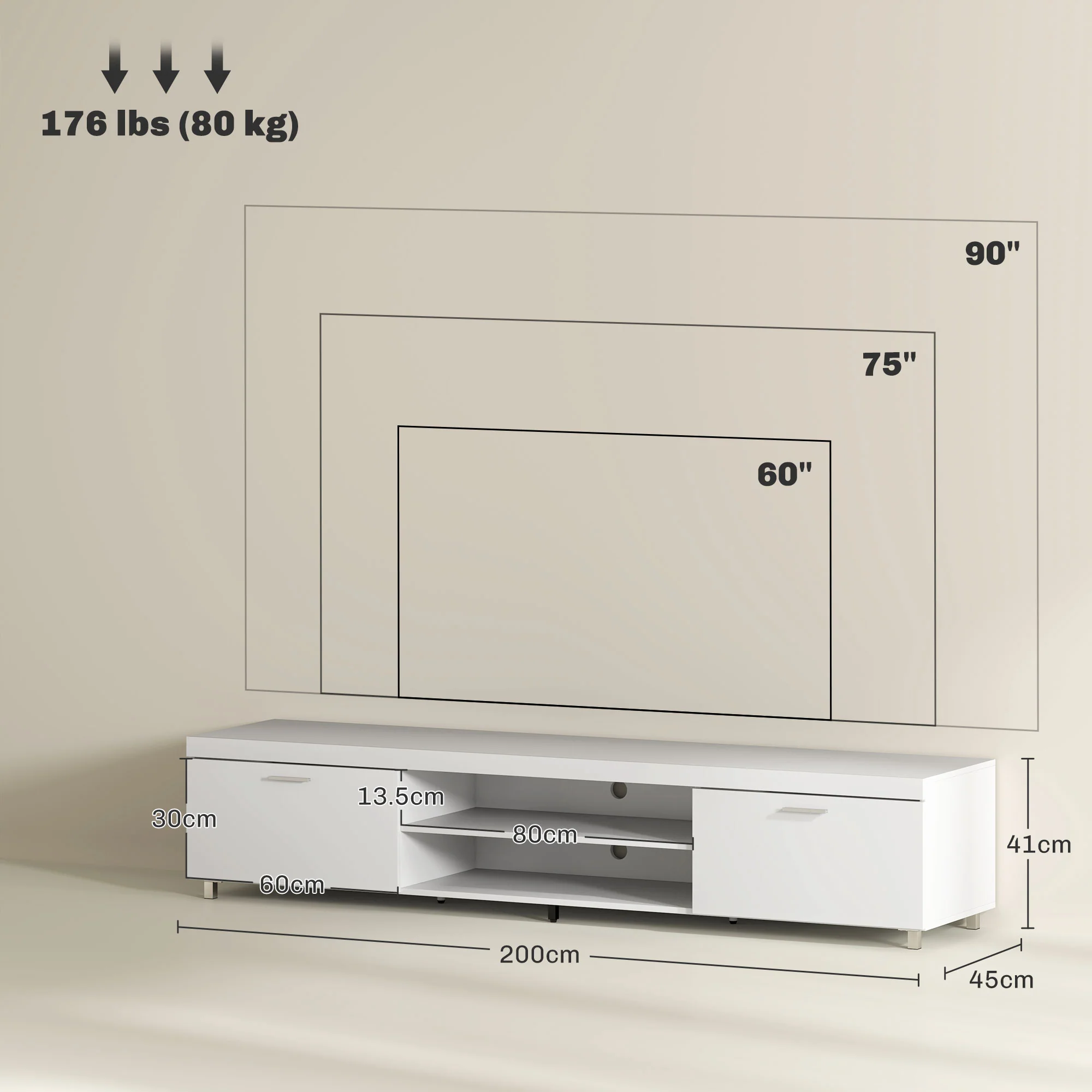 HOMCOM Modern Unit For TV W/ Cabinet Shelf For Living Room White - Image 6
