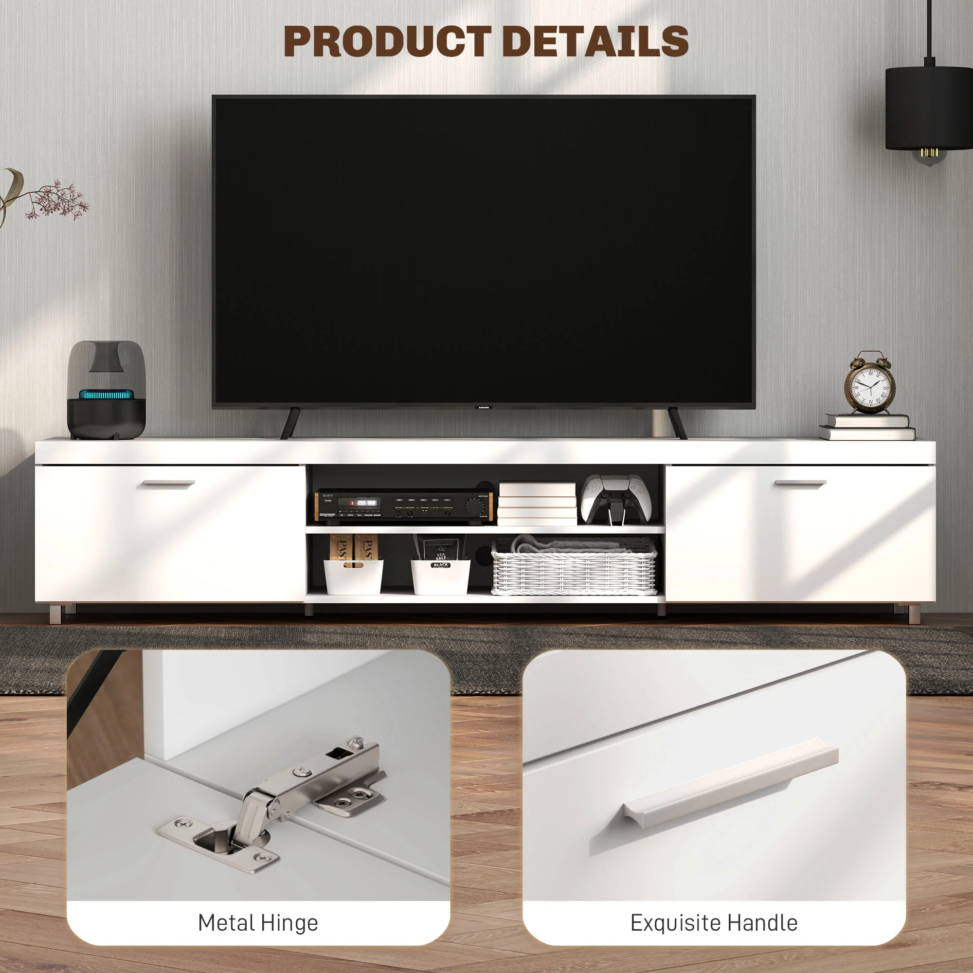 HOMCOM Modern Unit For TV W/ Cabinet Shelf For Living Room White - Image 7