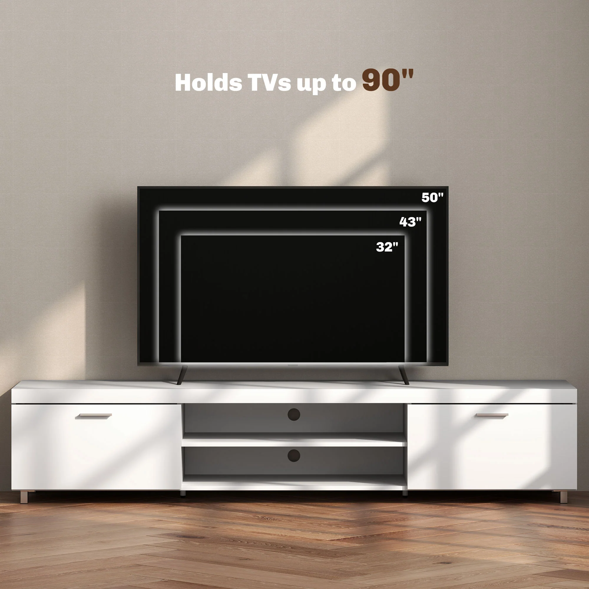 HOMCOM Modern Unit For TV W/ Cabinet Shelf For Living Room White - Image 9