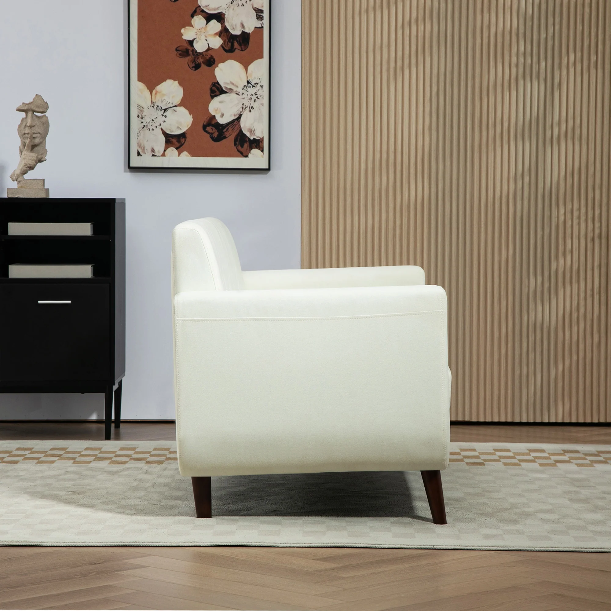 HOMCOM Modern Upholstered Fabric Loveseat Sofa for Living Room, Cream - Image 7