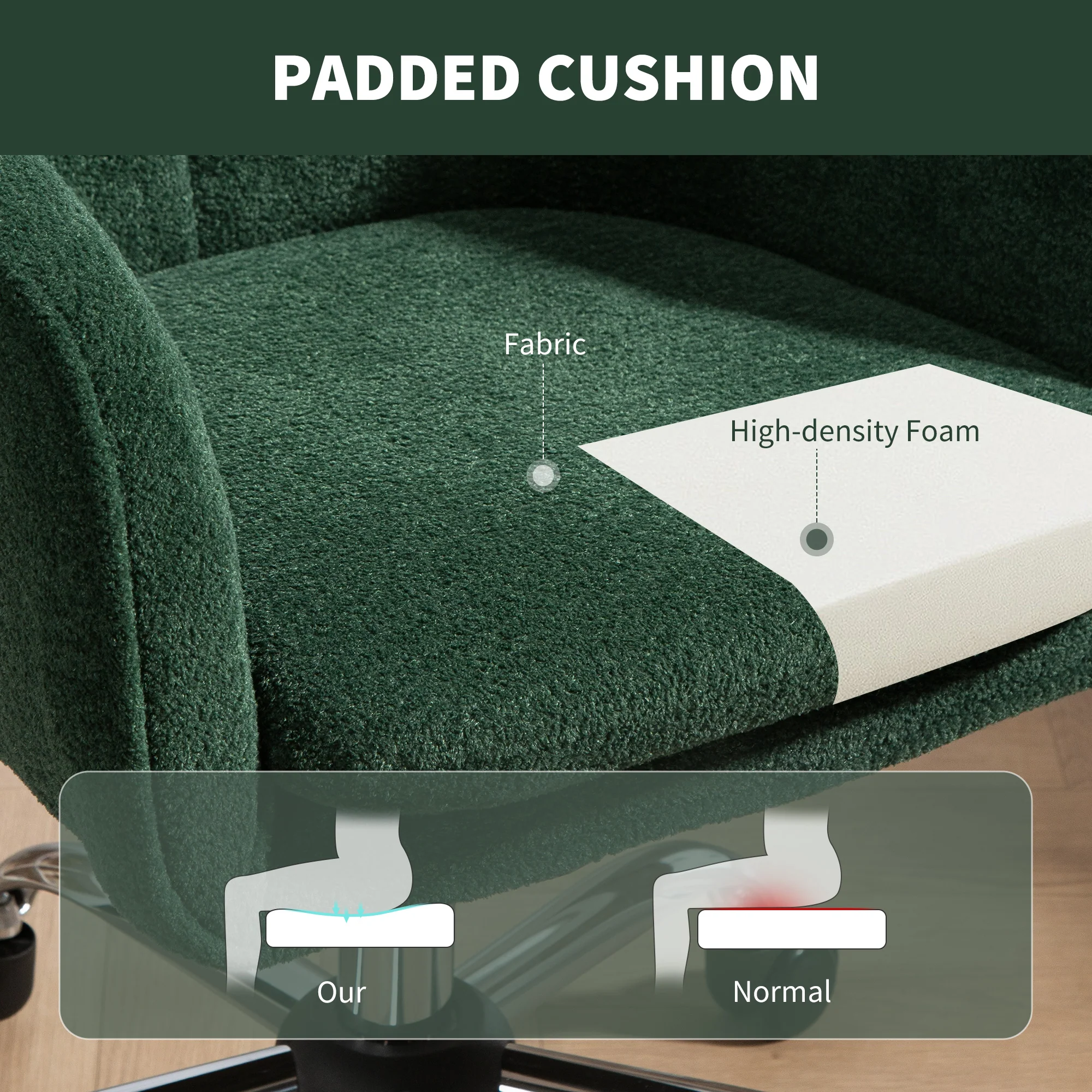 HOMCOM Modern Velvet Office Desk Chair For Bedroom, Living Room - Image 13