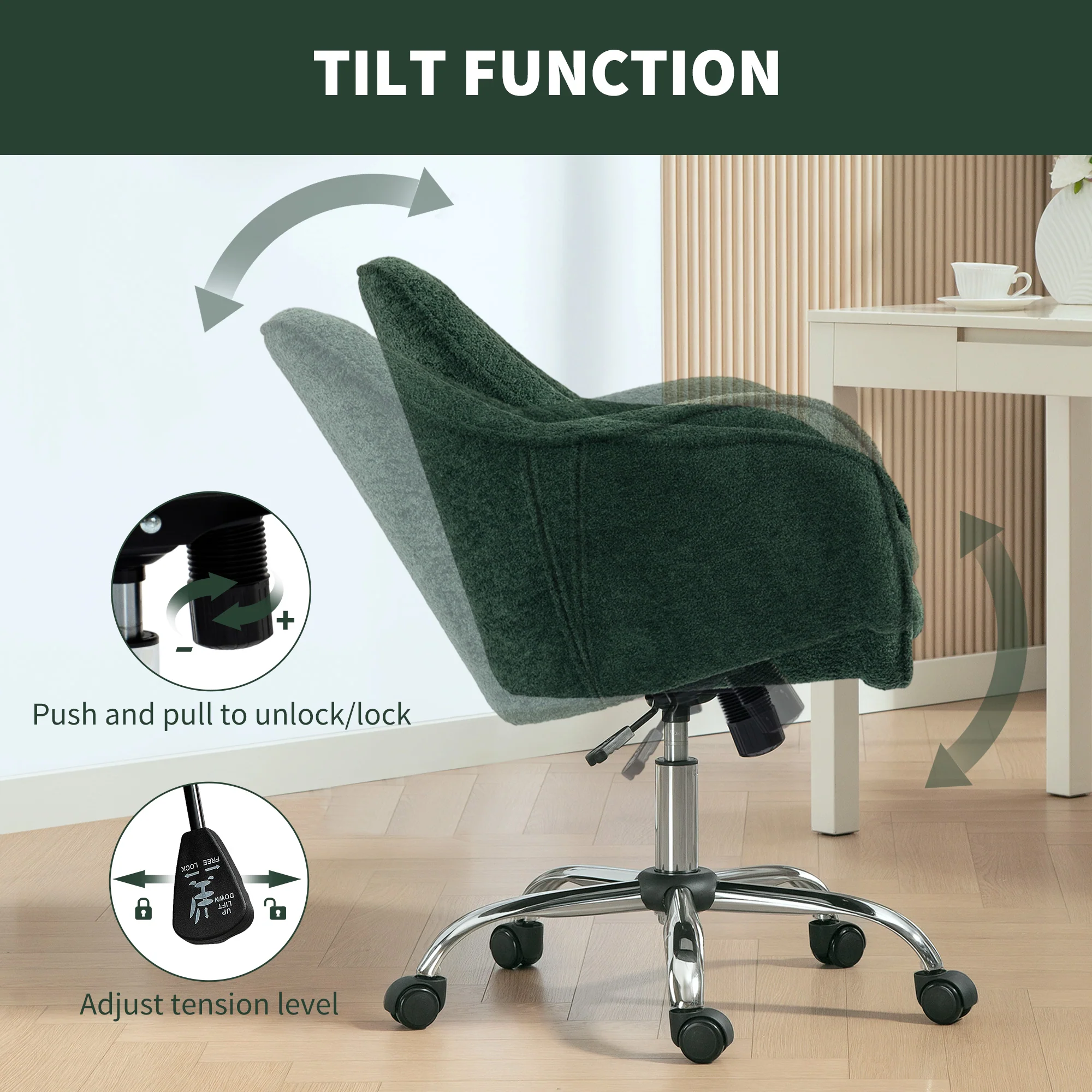 HOMCOM Modern Velvet Office Desk Chair For Bedroom, Living Room - Image 15