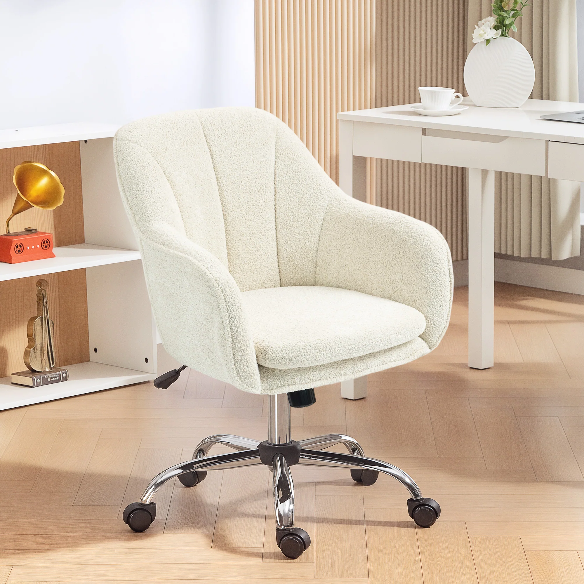HOMCOM Modern Velvet Office Desk Chair For Bedroom, Living Room - Image 2