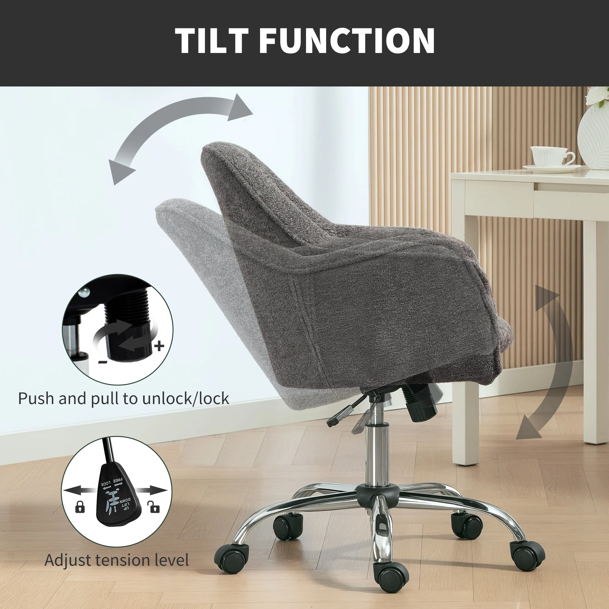 HOMCOM Modern Velvet Office Desk Chair For Bedroom, Living Room - Image 24