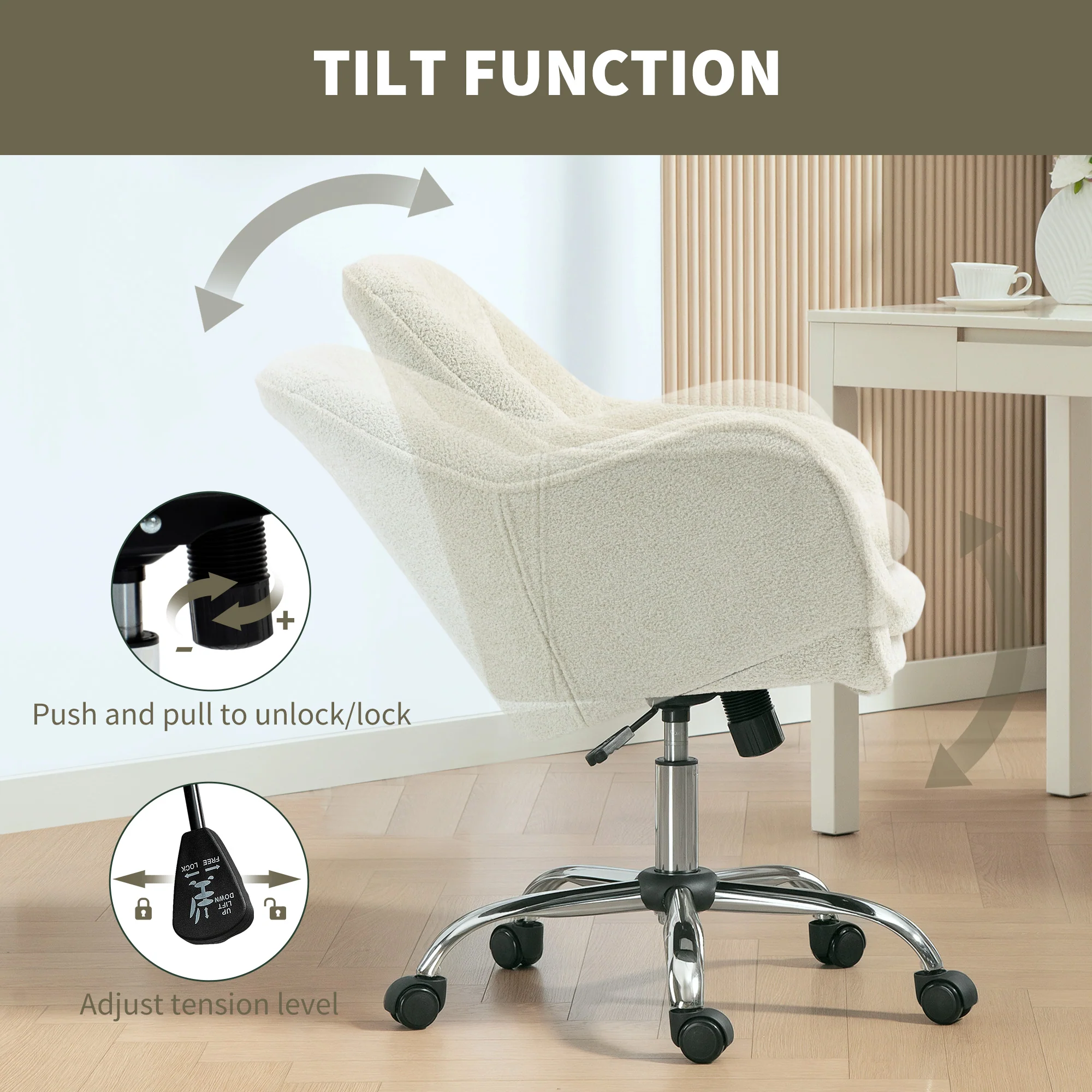 HOMCOM Modern Velvet Office Desk Chair For Bedroom, Living Room - Image 6