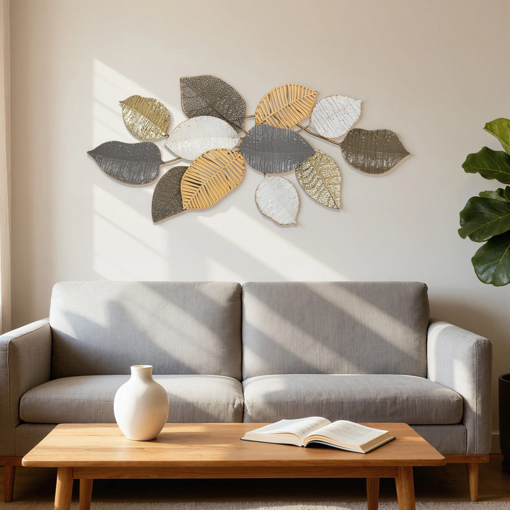 HOMCOM Modern Wall Art with Leaf Design, Metal Hanging Decoration - Image 2