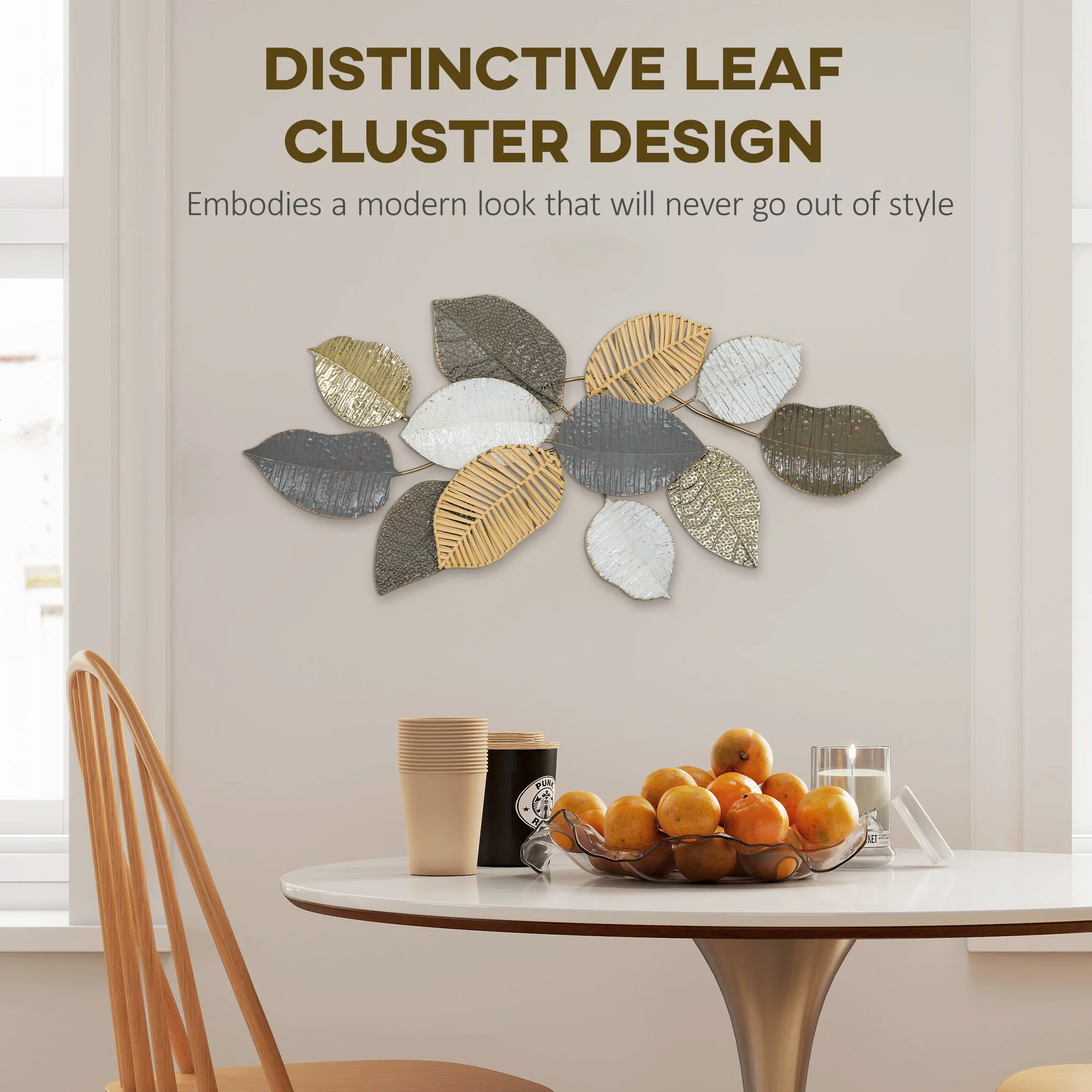 HOMCOM Modern Wall Art with Leaf Design, Metal Hanging Decoration - Image 3