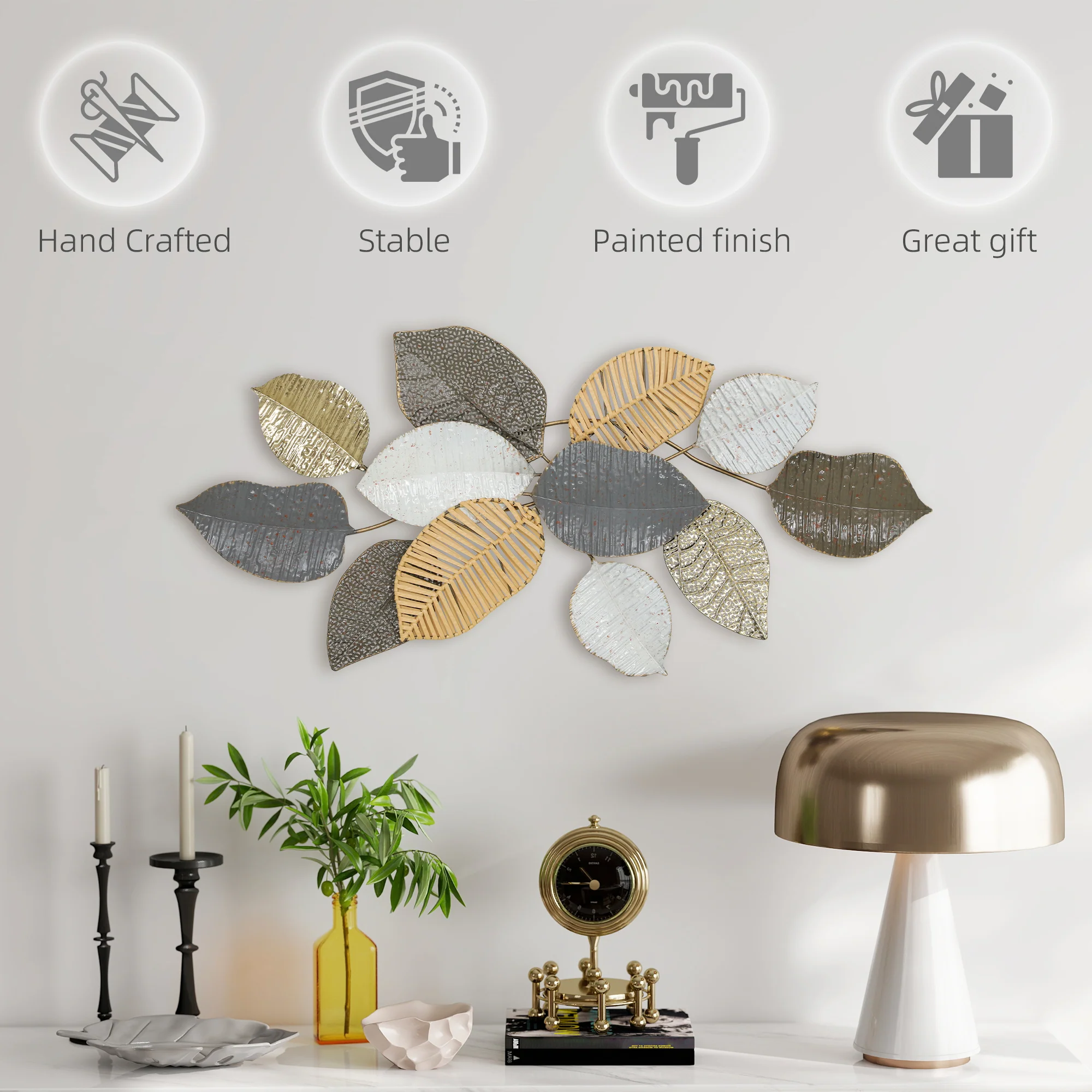 HOMCOM Modern Wall Art with Leaf Design, Metal Hanging Decoration - Image 6