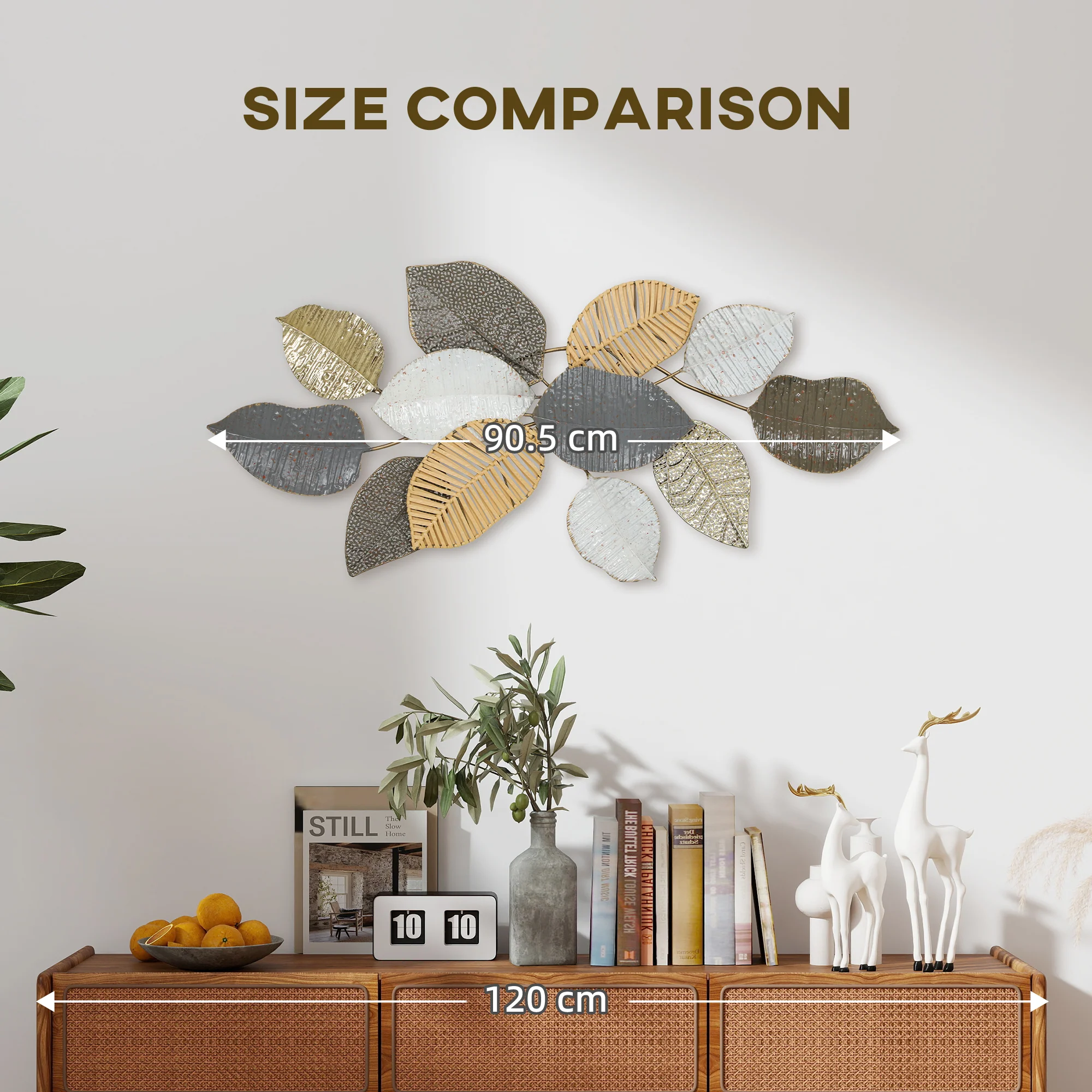 HOMCOM Modern Wall Art with Leaf Design, Metal Hanging Decoration - Image 7