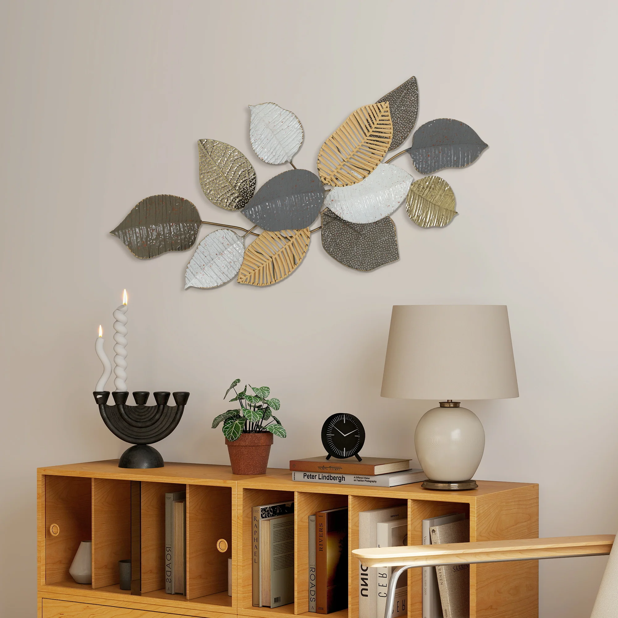 HOMCOM Modern Wall Art with Leaf Design, Metal Hanging Decoration - Image 8