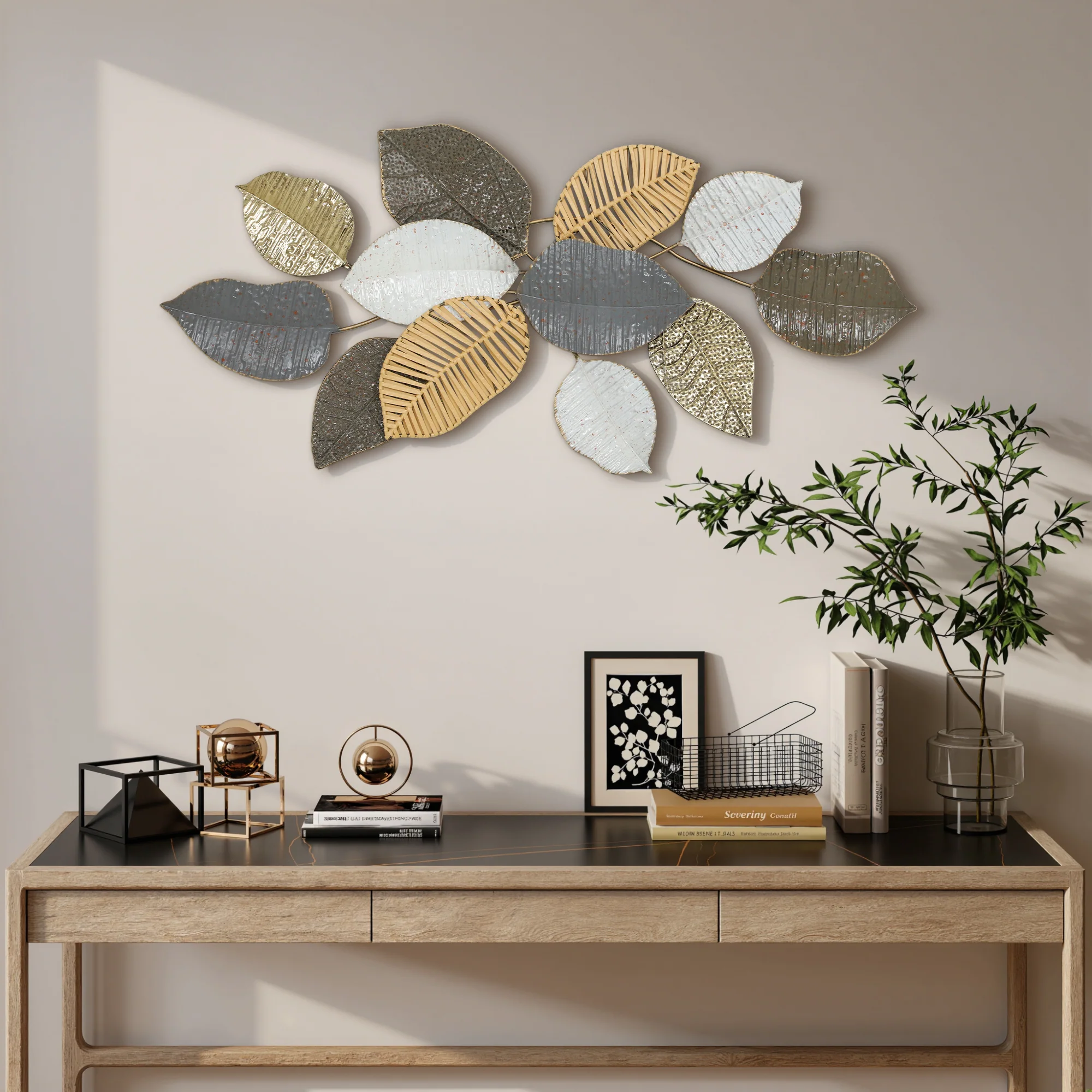 HOMCOM Modern Wall Art with Leaf Design, Metal Hanging Decoration - Image 9