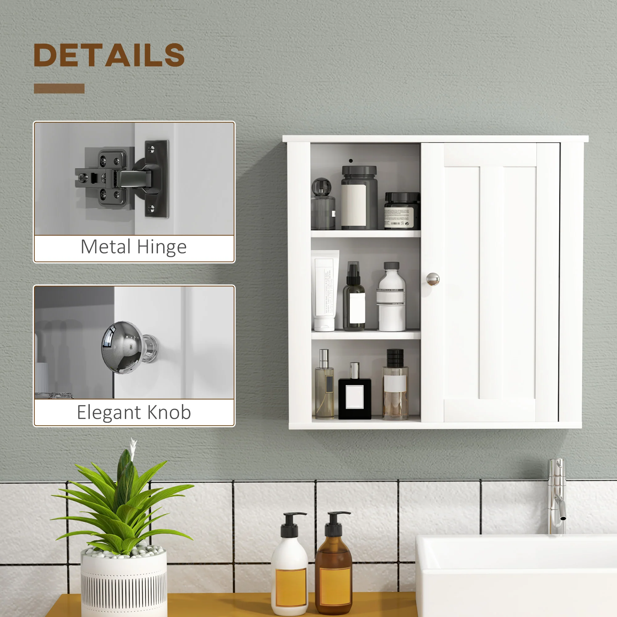 HOMCOM Modern Wall Mounted Bathroom Cabinet With Adjustable Shelves, White - Image 7
