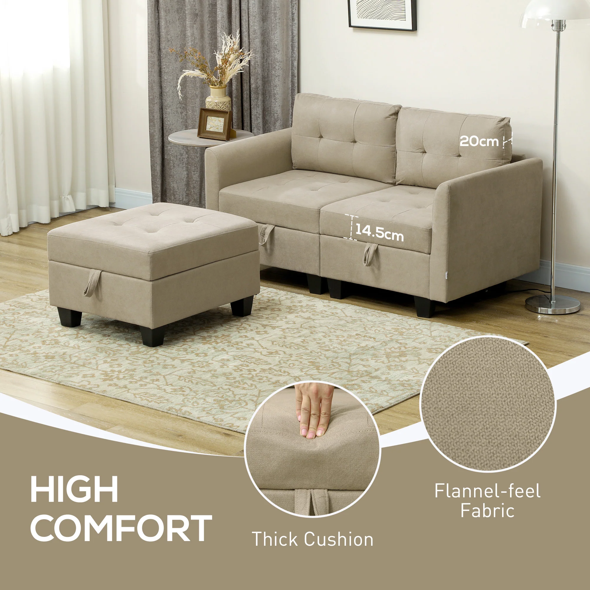 HOMCOM Modular Sectional Sofa with Storage, 2 Seater Sofa Set - Image 15