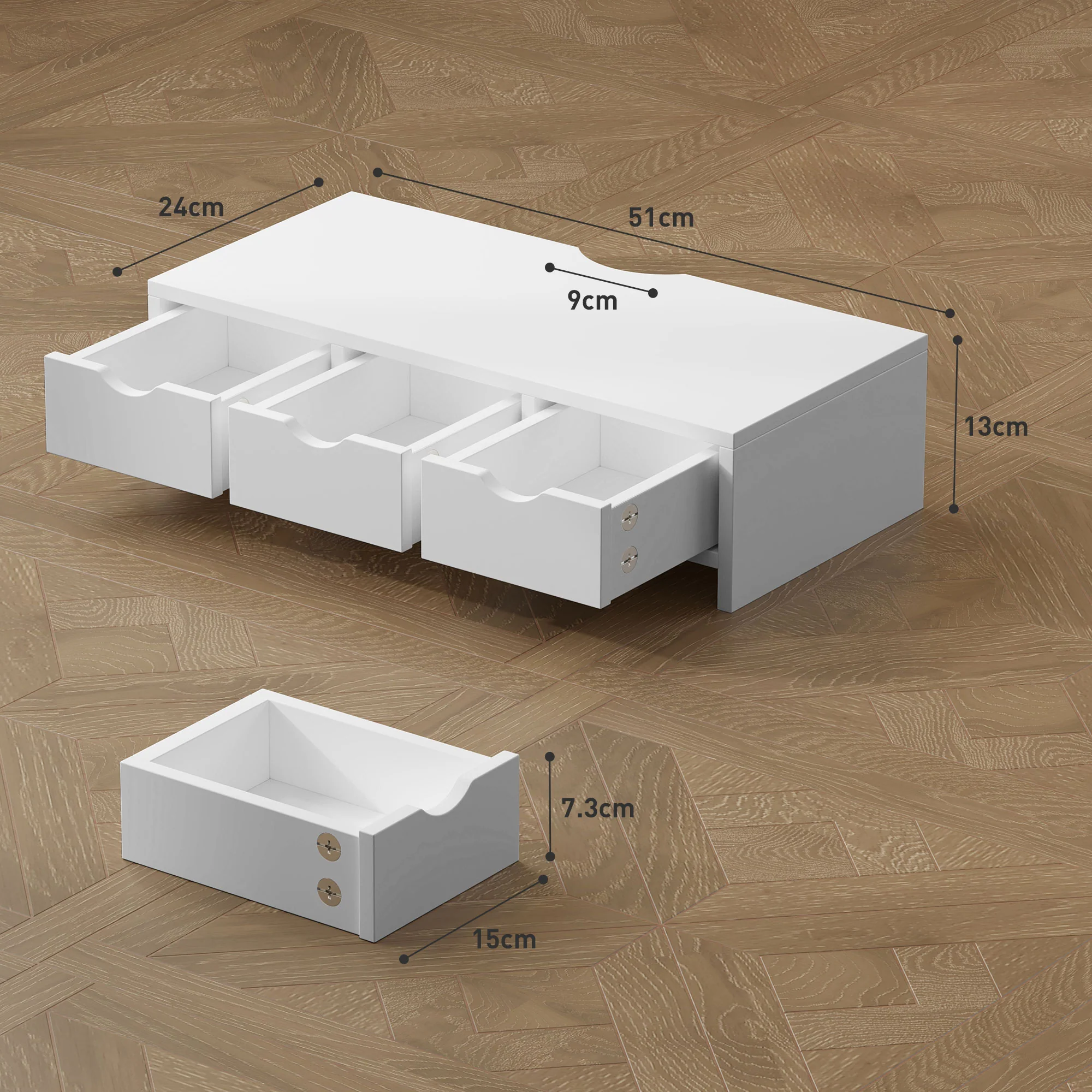 HOMCOM Monitor Stand Riser with 3 Drawers for Laptop, Computer, PC, White - Image 5