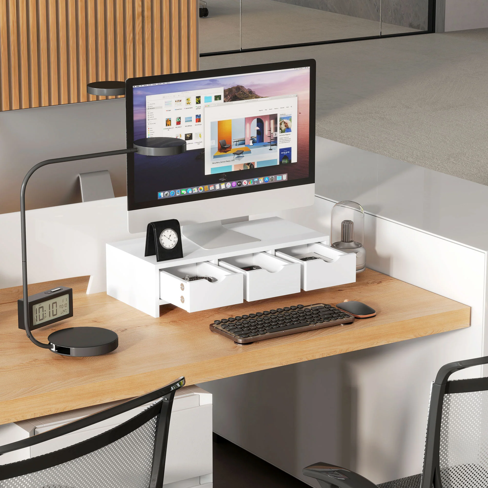 HOMCOM Monitor Stand Riser with 3 Drawers for Laptop, Computer, PC, White - Image 8